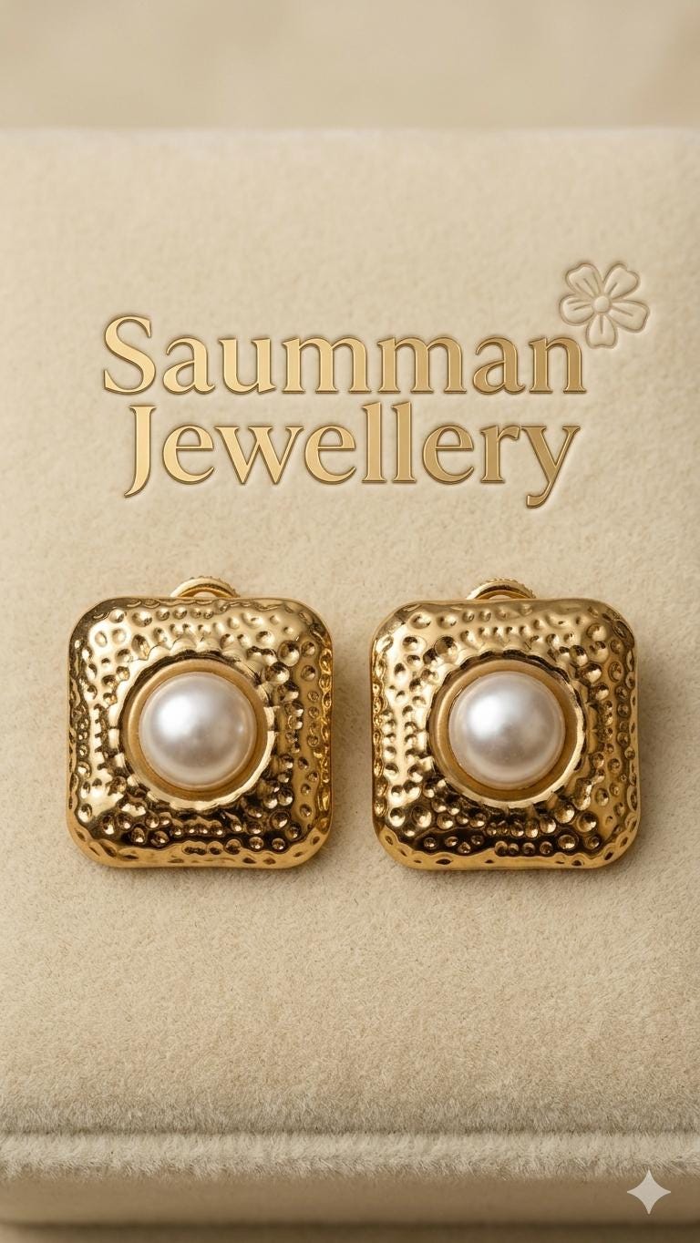 Gold Flower Pearl Earrings Set, Textured Stainless Steel Statement Hoops