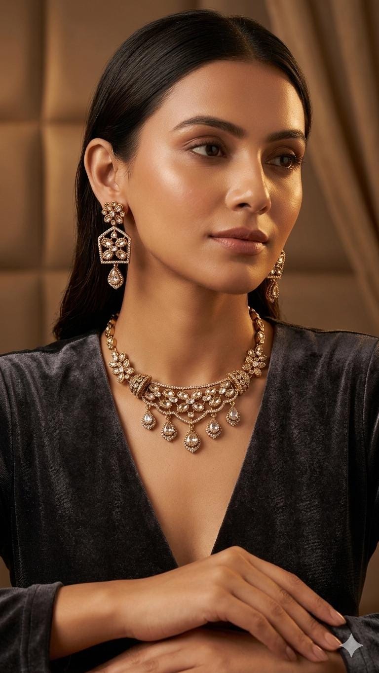 White Kundan Gold Floral Necklace Set, Indian Bridal Jewelry, Teardrop Drops