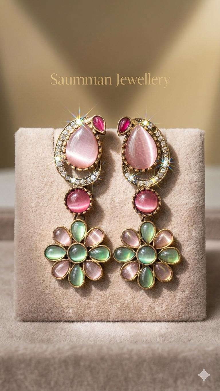 Pastel Floral Drop Earrings, Kundan Meenakari, Indian Wedding Jewelry, Bollywood Style Jhumka