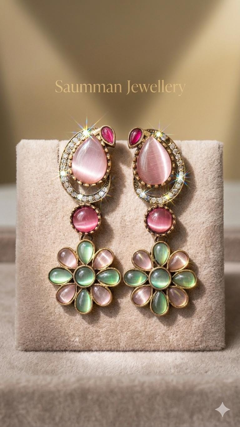 Pastel Floral Drop Earrings, Kundan Meenakari, Indian Wedding Jewelry, Bollywood Style Jhumka