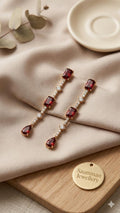 18k Gold Plated Garnet Drop Earrings, Emerald Cut Bridal Dangle Jewelry