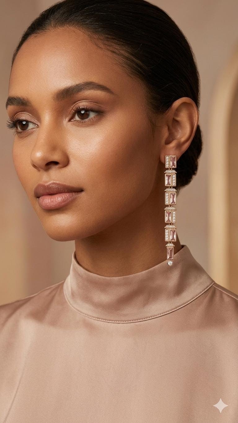 18K Gold Plated Pink Baguette Crystal Drop Earrings, Art Deco Bridal Geometric Dangle