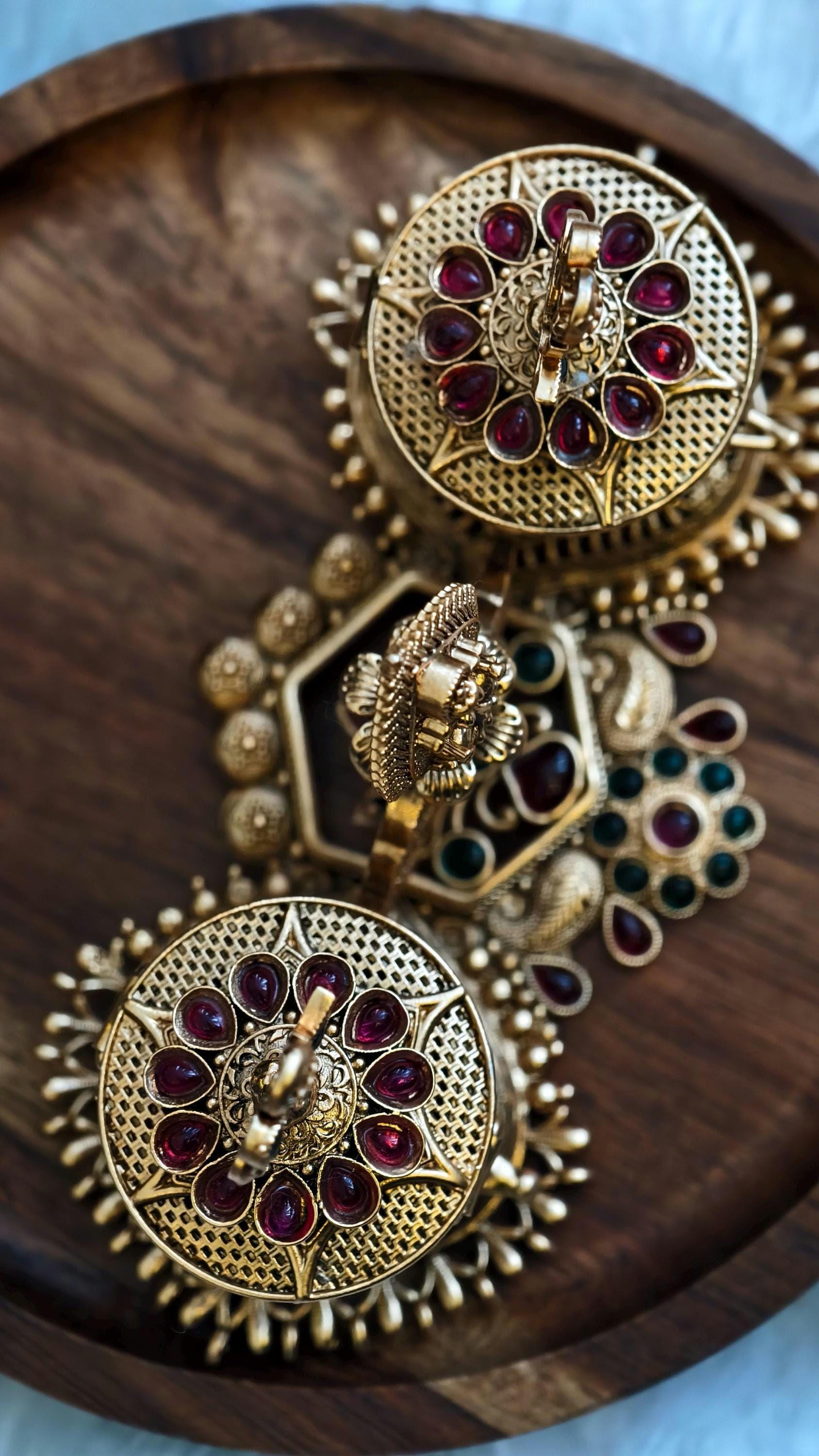 Gold Plated Twin Haldi Kumkum Container with Lakshmi | Meenakari Style Puja Decor