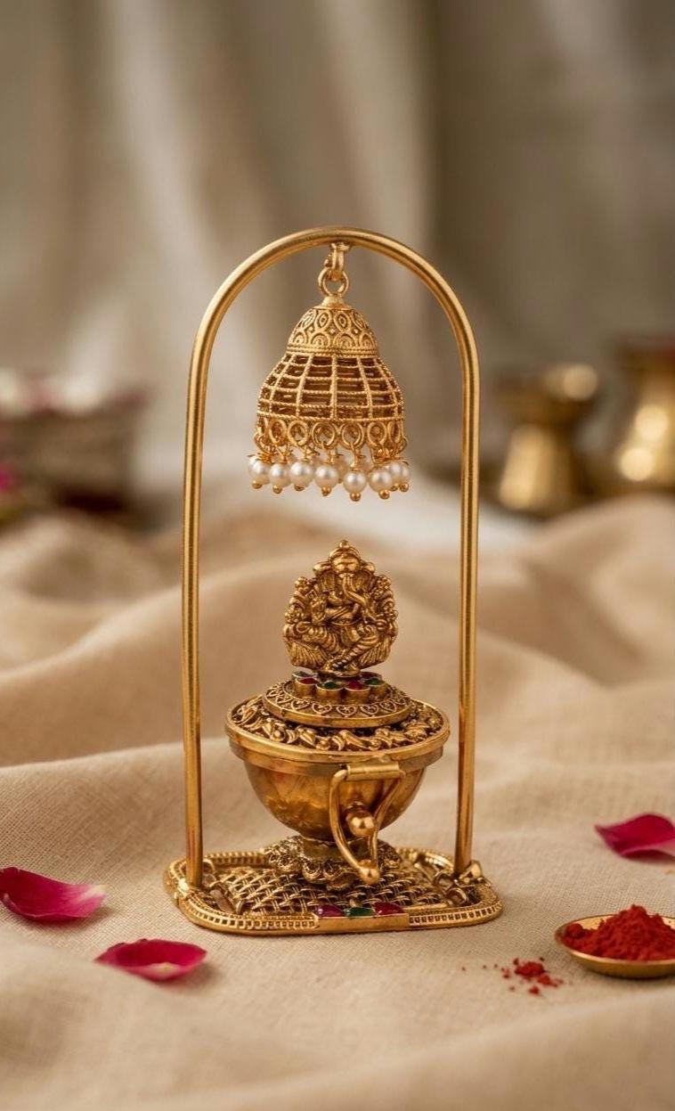 Antique Gold-Plated Brass Kumkum Dabbis | Ganesha, Peacock, Lakshmi Designs