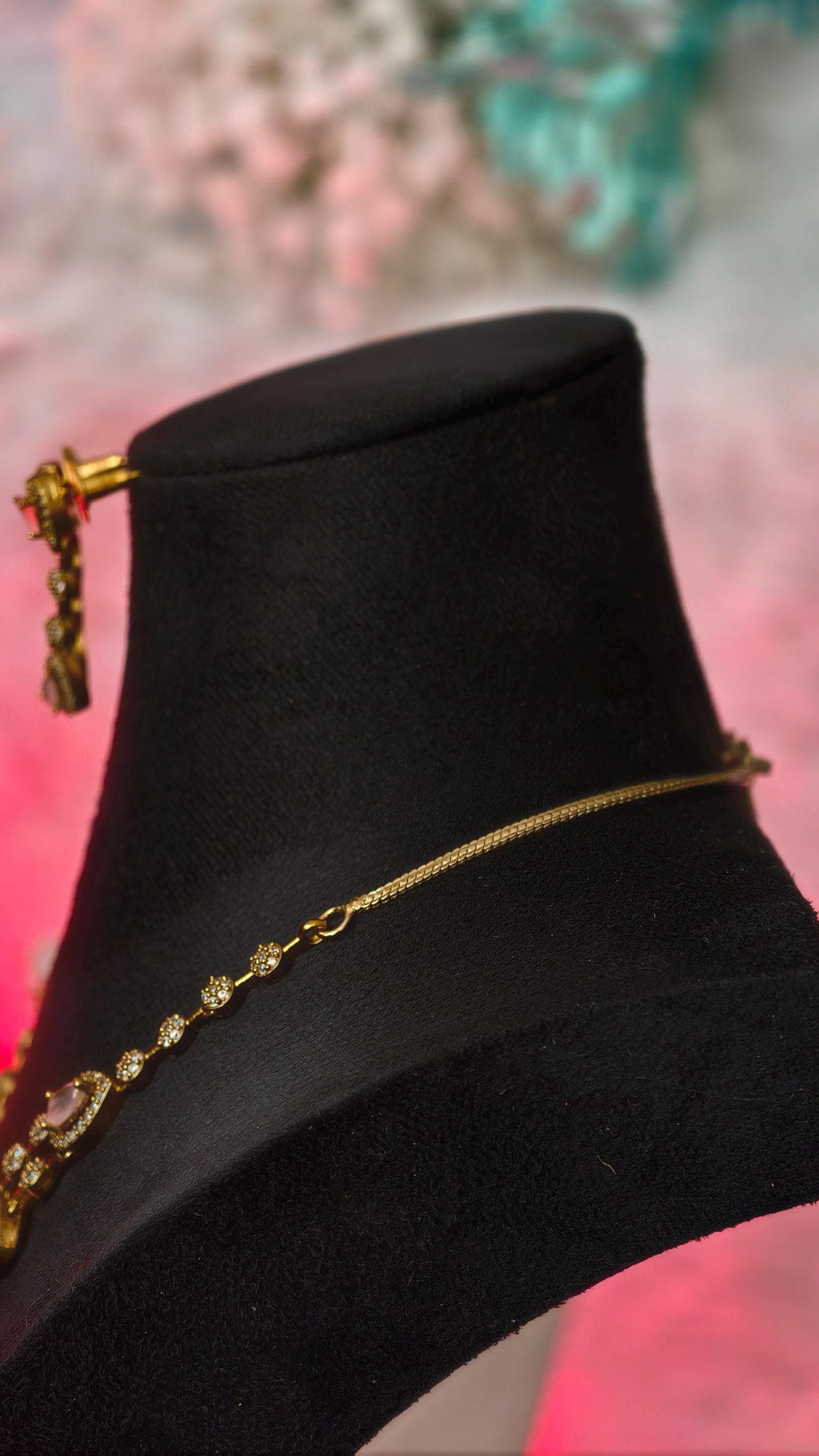 Double Layered Baby Pink AD Necklace Earrings Set  18k Gold Plated Bridal Choker