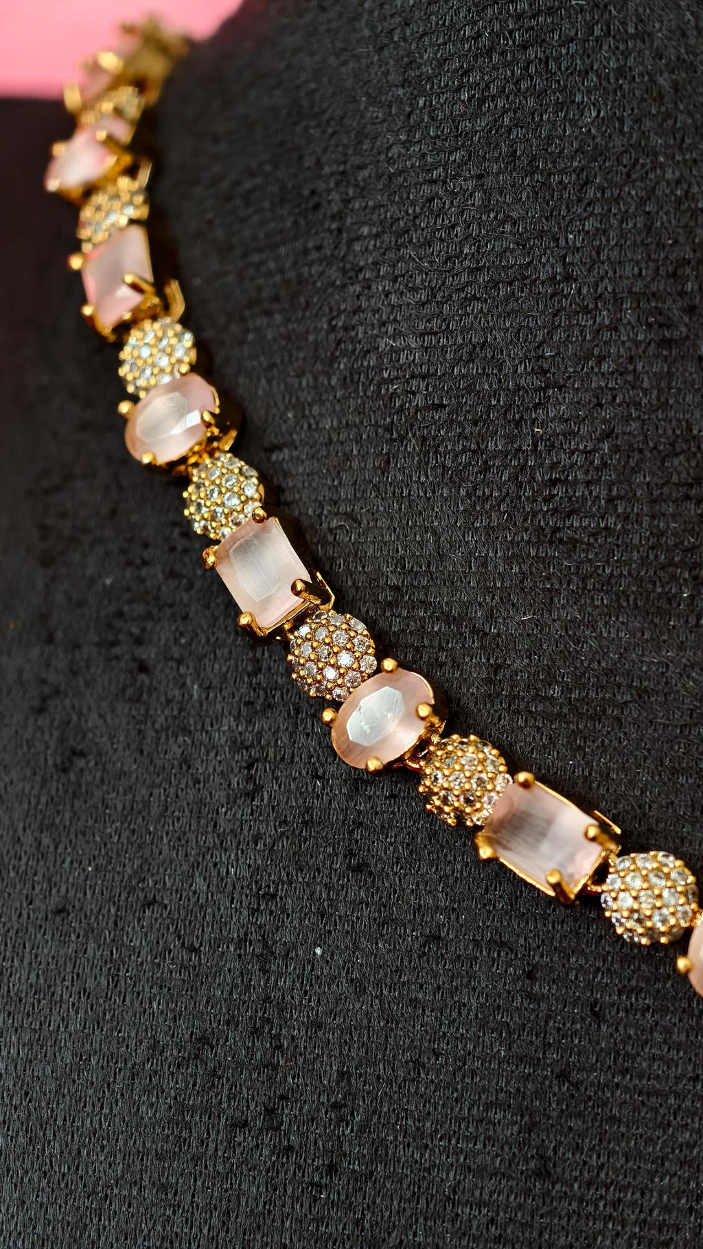 Rose Quartz Gold Bridal Jewelry Set, Frosted Pink Gemstone Necklace Earrings