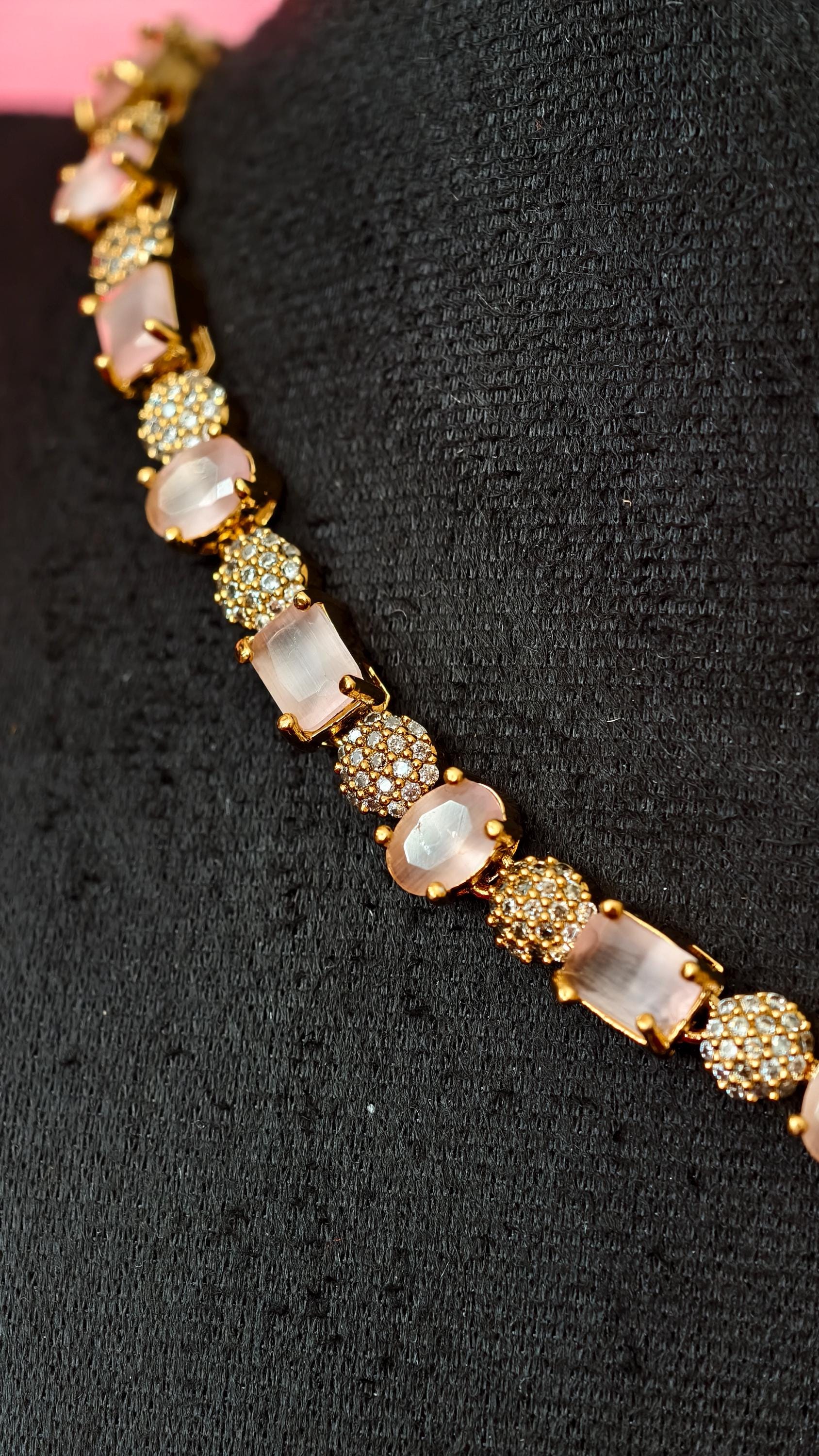 Rose Quartz Gold Bridal Jewelry Set, Frosted Pink Gemstone Necklace Earrings