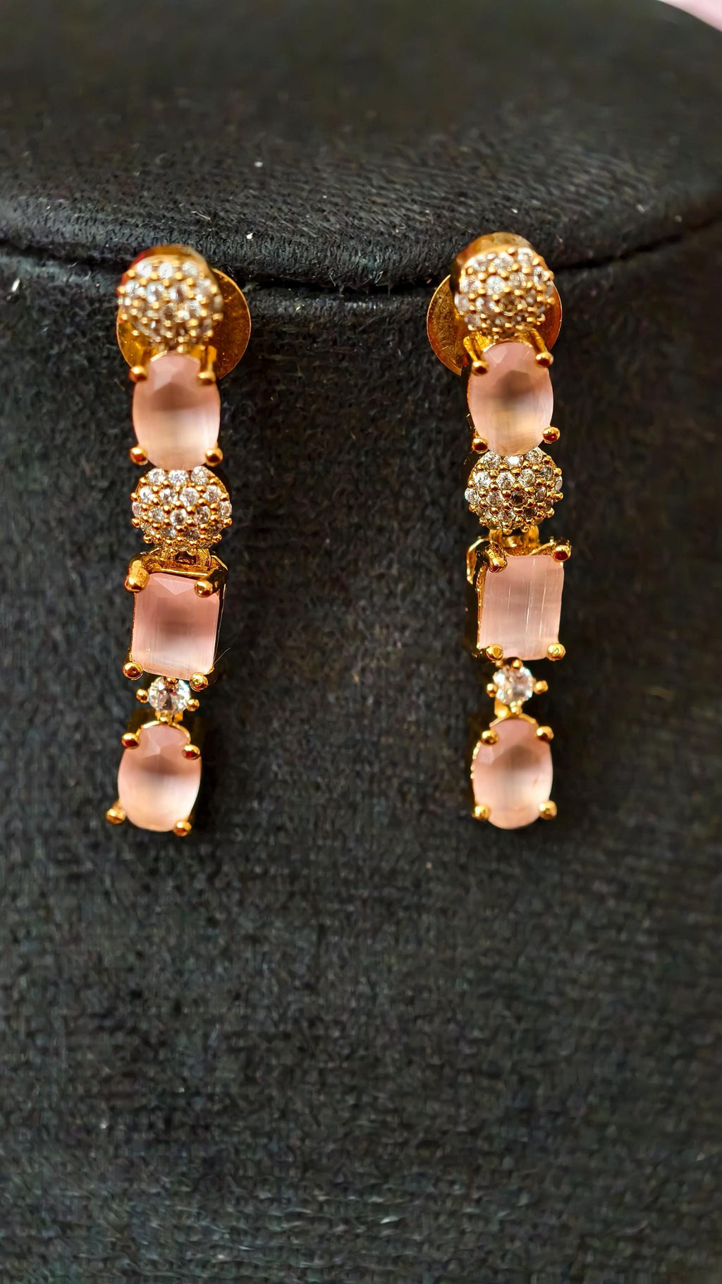 Rose Quartz Gold Bridal Jewelry Set, Frosted Pink Gemstone Necklace Earrings