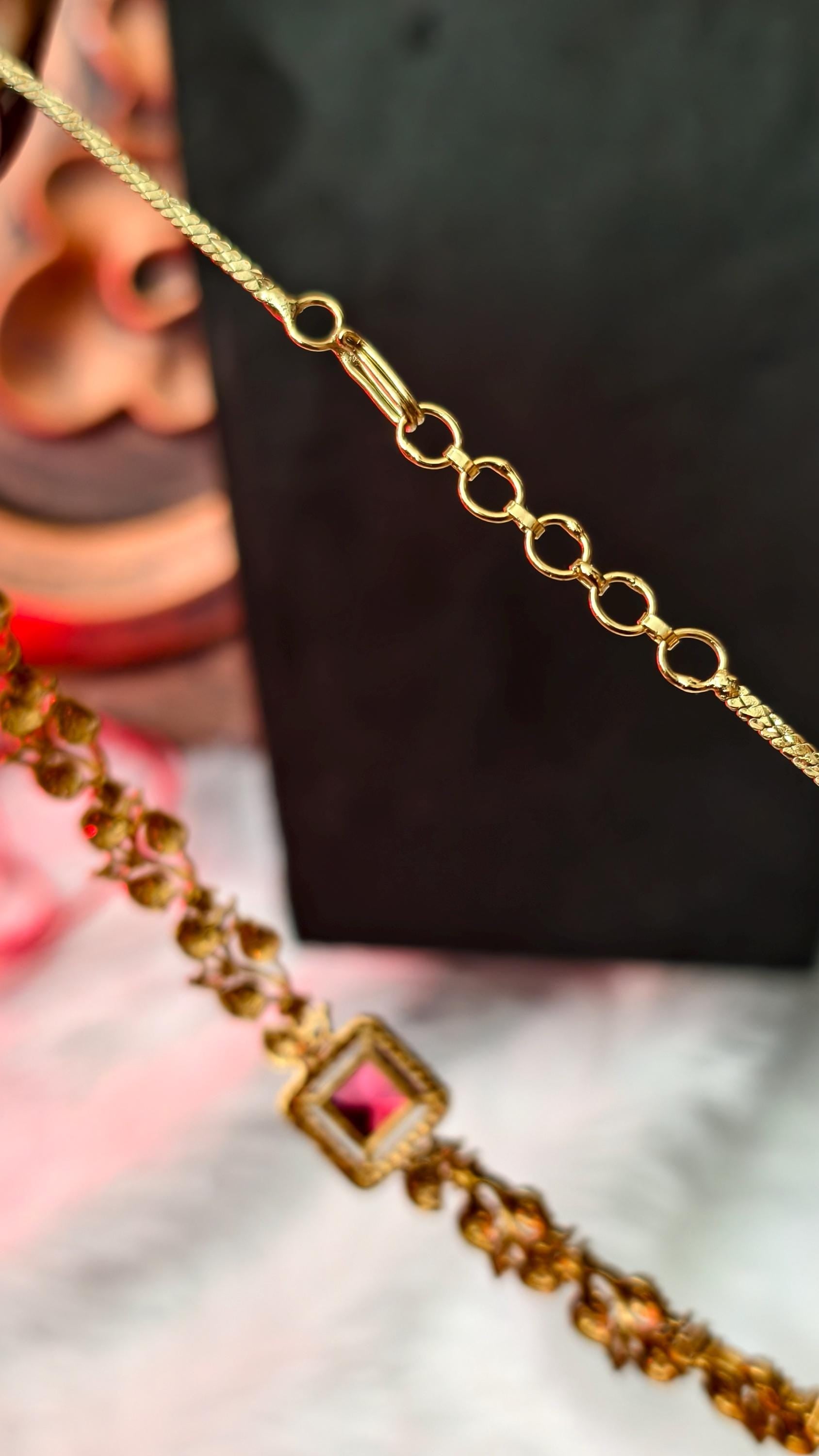 Ruby Red Crystal Jewelry Set  Gold Leaf Necklace and Drop Earrings, Victorian Style
