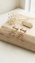 18k Gold Plated "Luck" Script Heart Earrings  Pink Crystal Dangle Y2K Jewelry