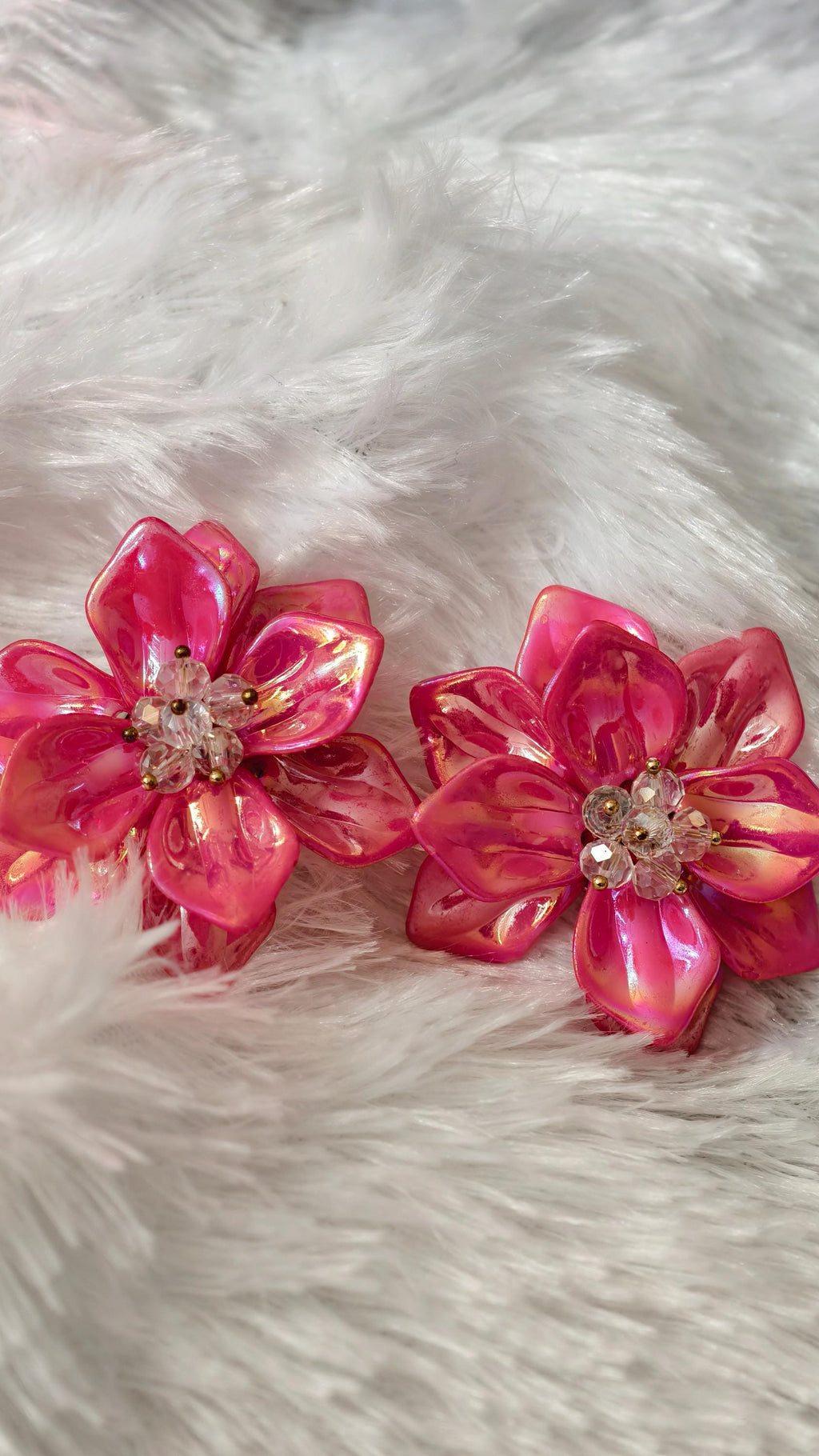 Matte Resin Flower Stud Earrings  Orange, Red, Iridescent Magenta Botanical Jewelry