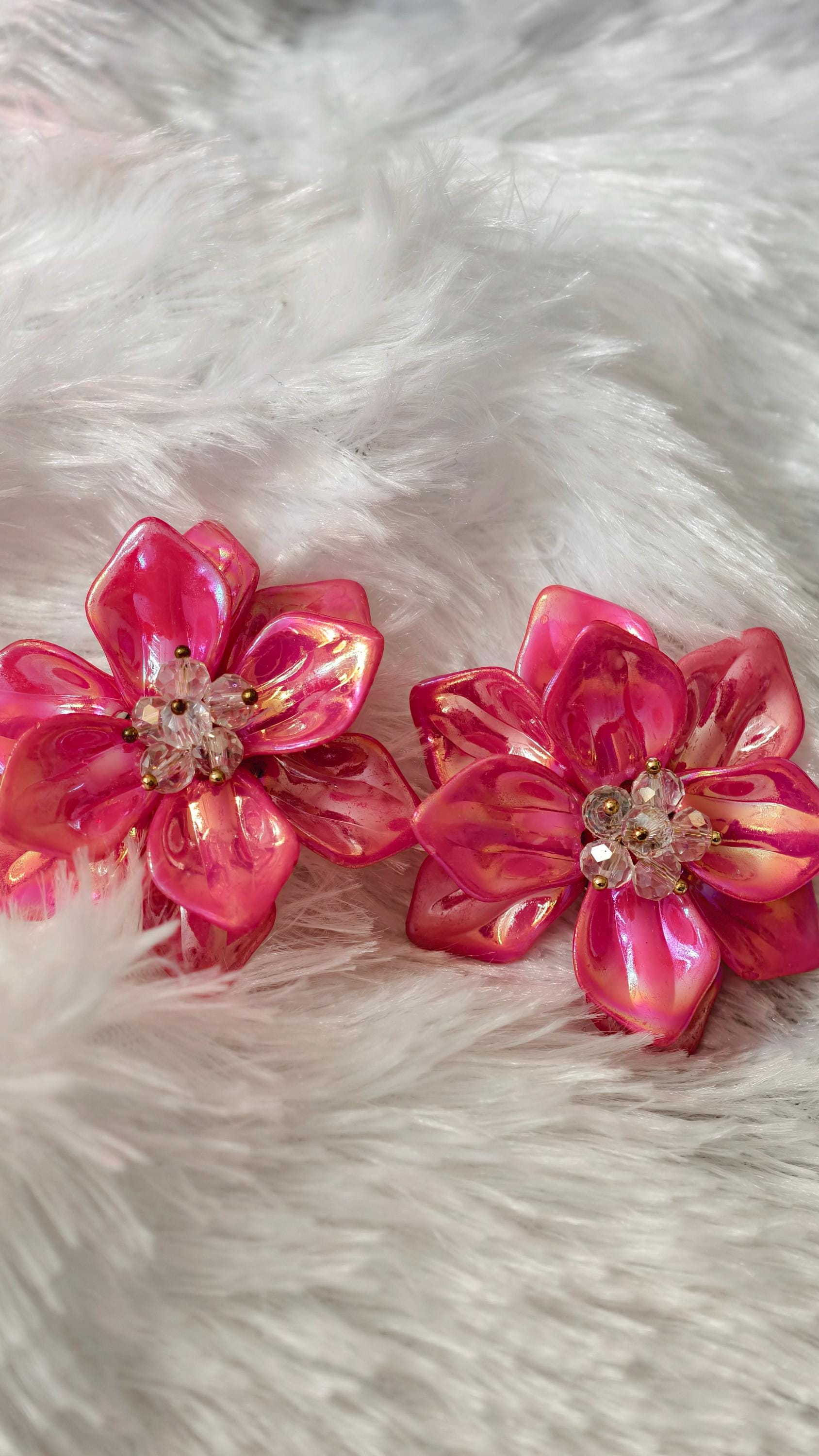 Matte Resin Flower Stud Earrings  Orange, Red, Iridescent Magenta Botanical Jewelry