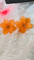 Matte Resin Flower Stud Earrings  Orange, Red, Iridescent Magenta Botanical Jewelry