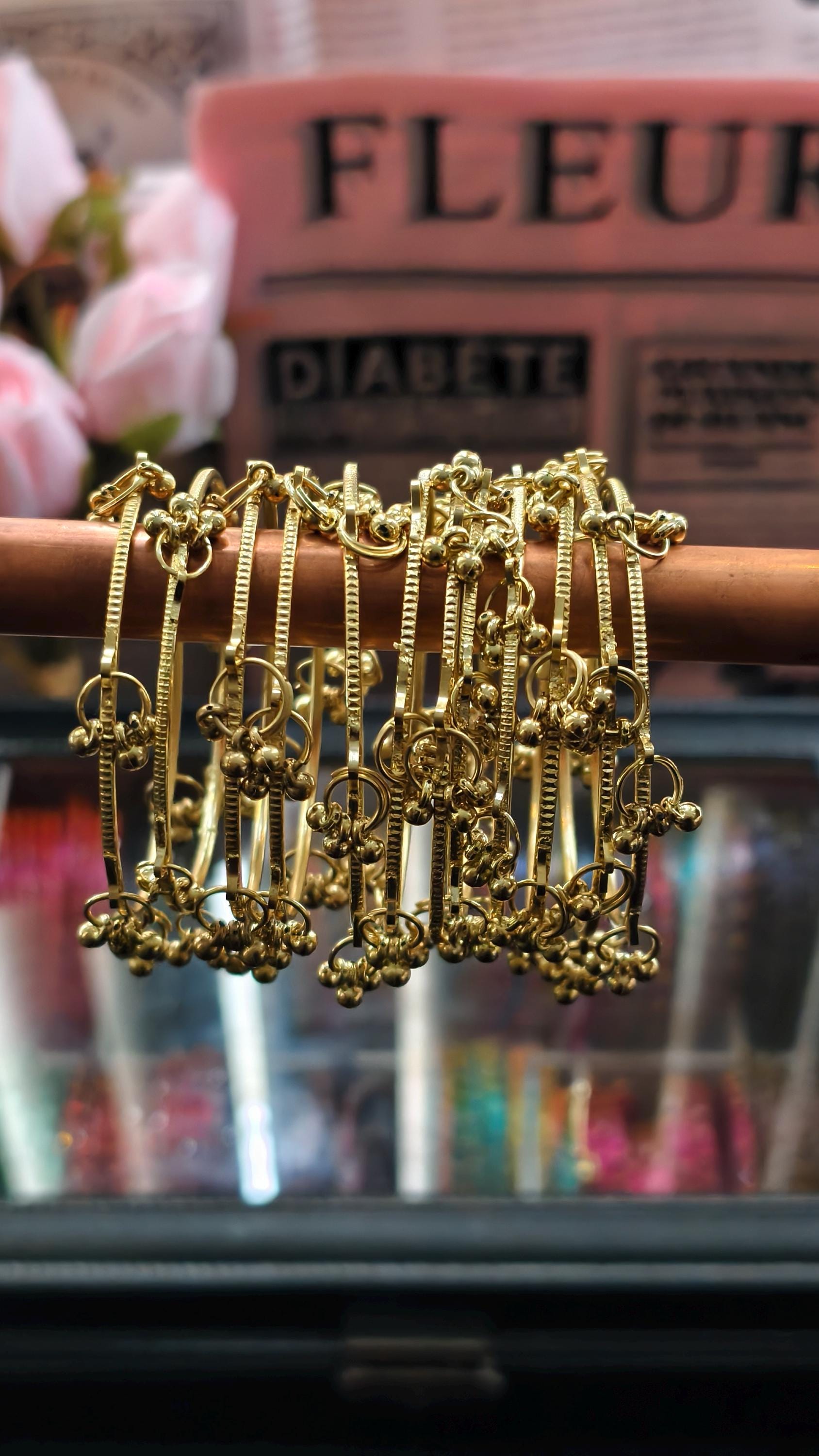 Kashmiri Ghungroo Bangle Set  8 Piece Gold Plated Jingle Bracelets