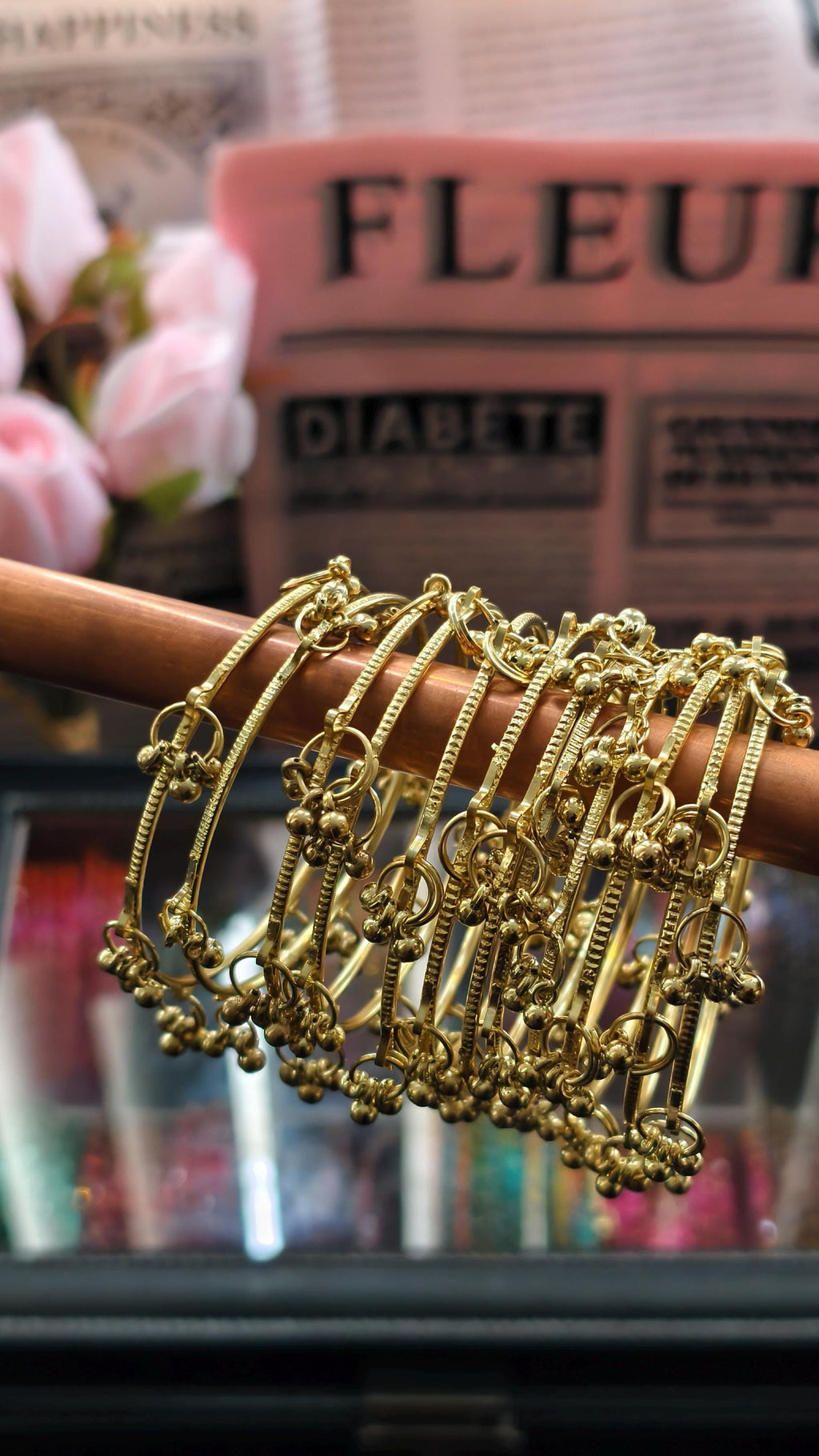 Kashmiri Ghungroo Bangle Set  8 Piece Gold Plated Jingle Bracelets