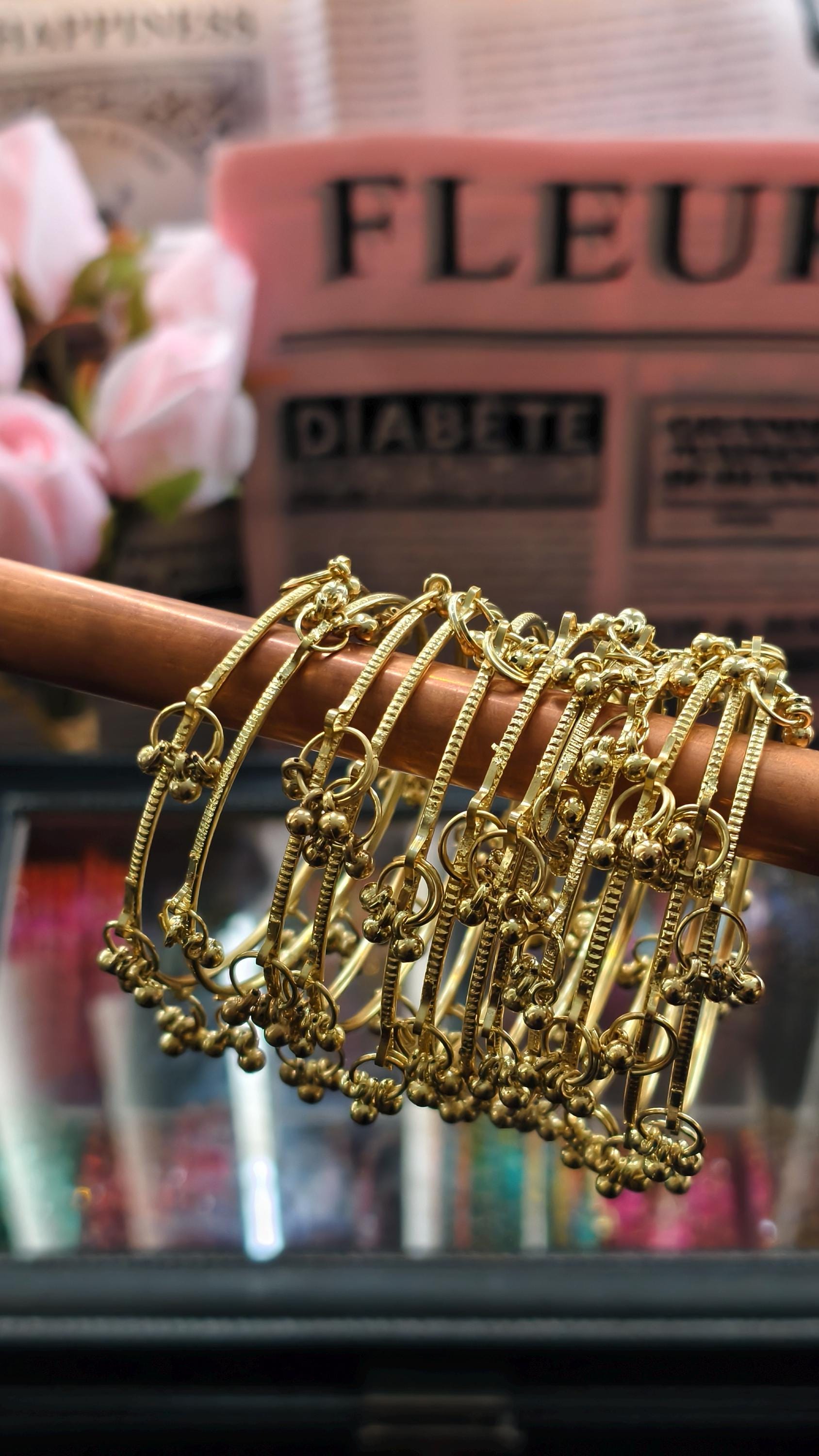 Kashmiri Ghungroo Bangle Set  8 Piece Gold Plated Jingle Bracelets