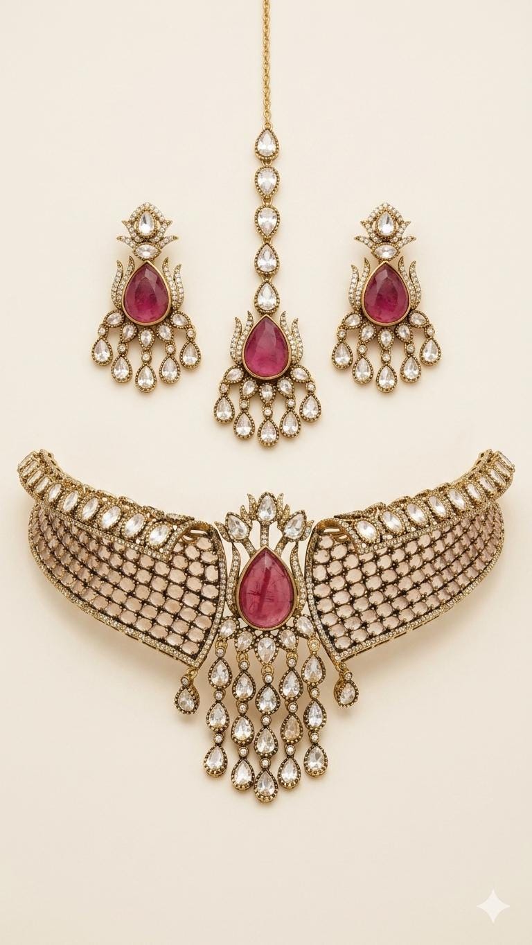 Designer Pink Kundan Necklace Set with Maang Tikka, Earrings | Bridal Choker | Polki Jewellery