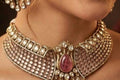 Designer Pink Kundan Necklace Set with Maang Tikka, Earrings | Bridal Choker | Polki Jewellery