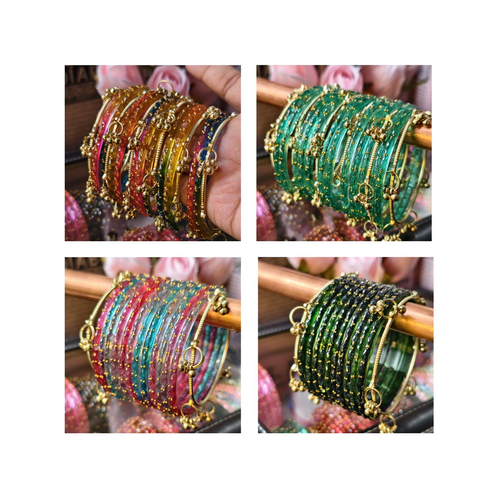 Kashmiri Ghungroo Bangles, Colorful Glass, Raindrop, Jelly Stackable Bracelets (Set of 10-12)