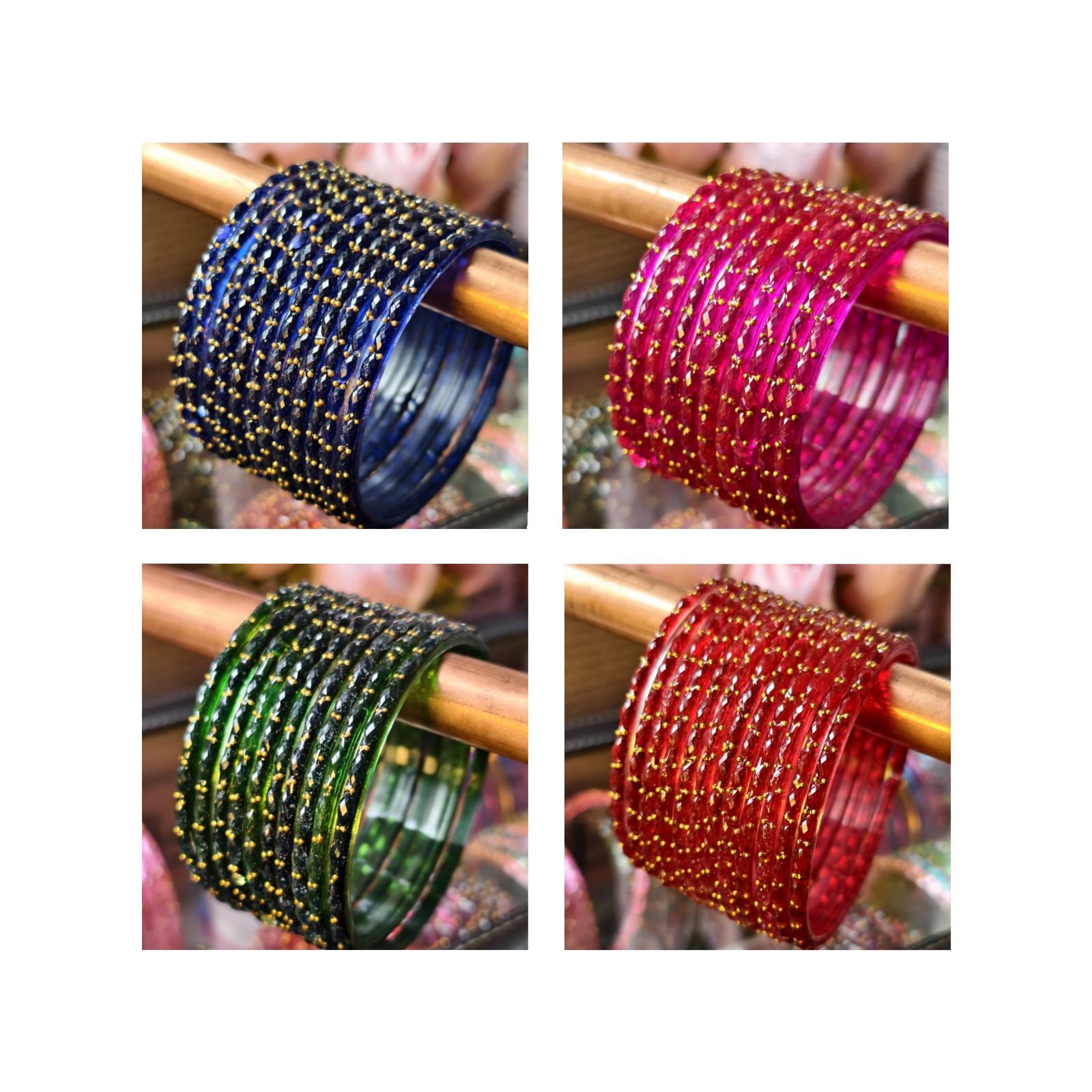 Kashmiri Ghungroo Bangles, Colorful Glass, Raindrop, Jelly Stackable Bracelets (Set of 10-12)