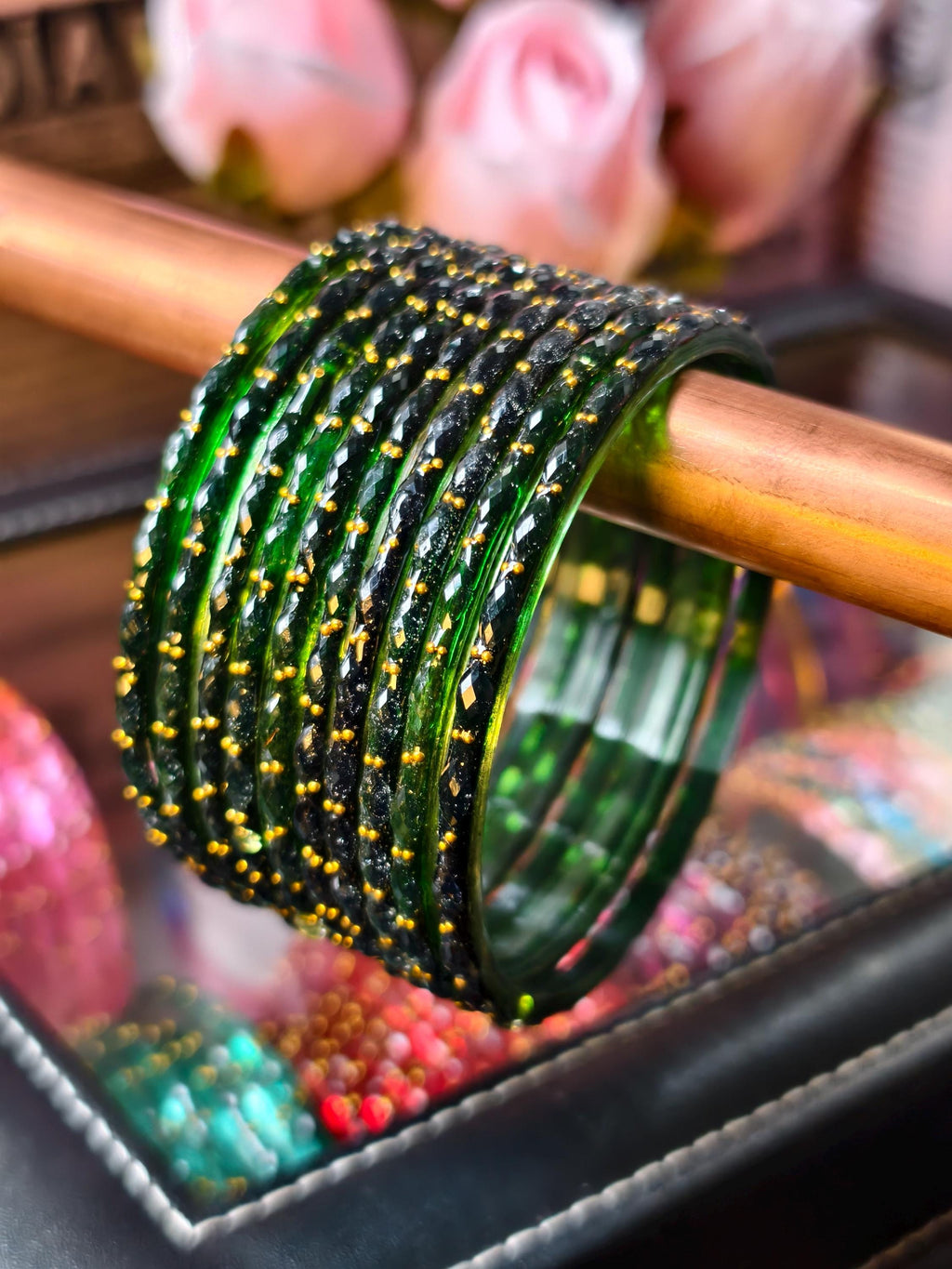 Kashmiri Ghungroo Bangles, Colorful Glass, Raindrop, Jelly Stackable Bracelets (Set of 10-12)