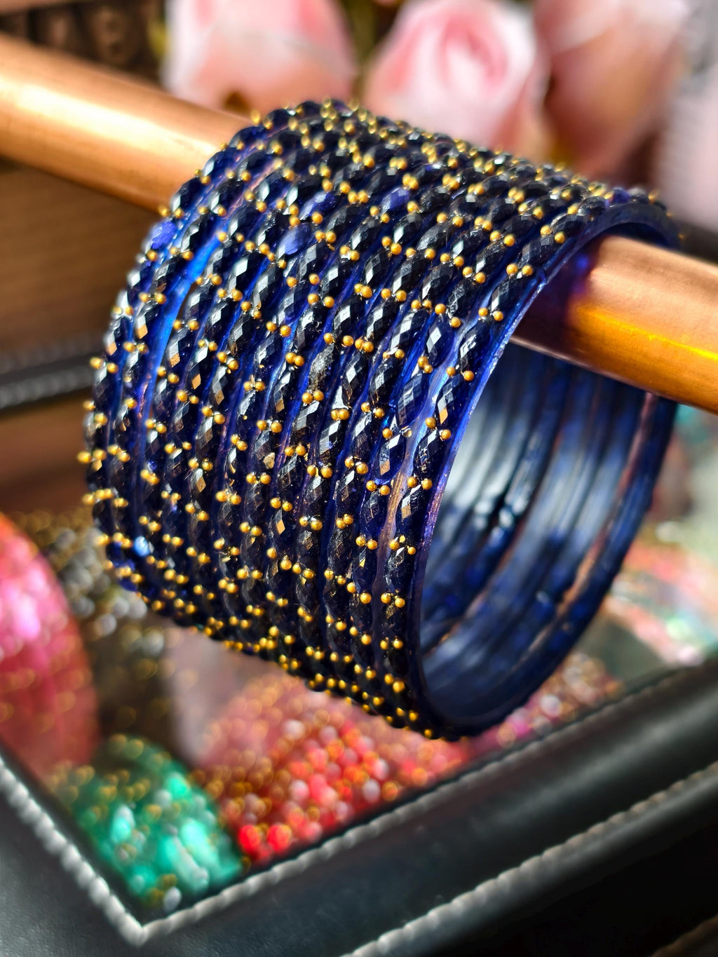 Kashmiri Ghungroo Bangles, Colorful Glass, Raindrop, Jelly Stackable Bracelets (Set of 10-12)