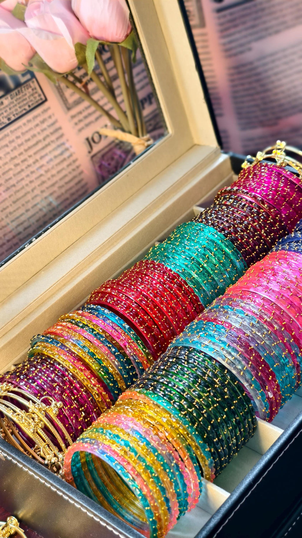 Kashmiri Ghungroo Bangles, Colorful Glass, Raindrop, Jelly Stackable Bracelets (Set of 10-12)