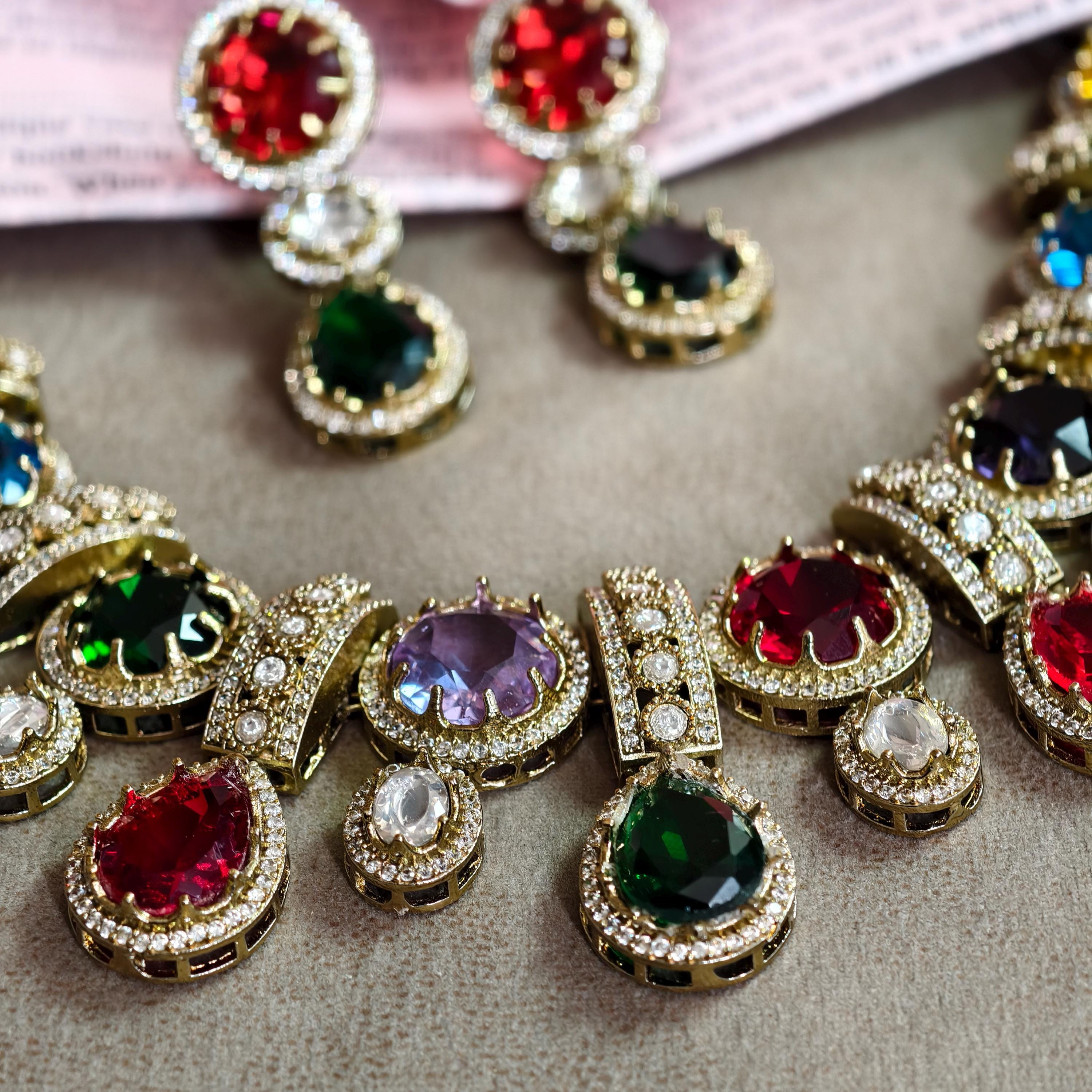 Sabyasachi Inspired Multi-Color Kundan Choker Necklace Set | Polki Bridal Jewelry