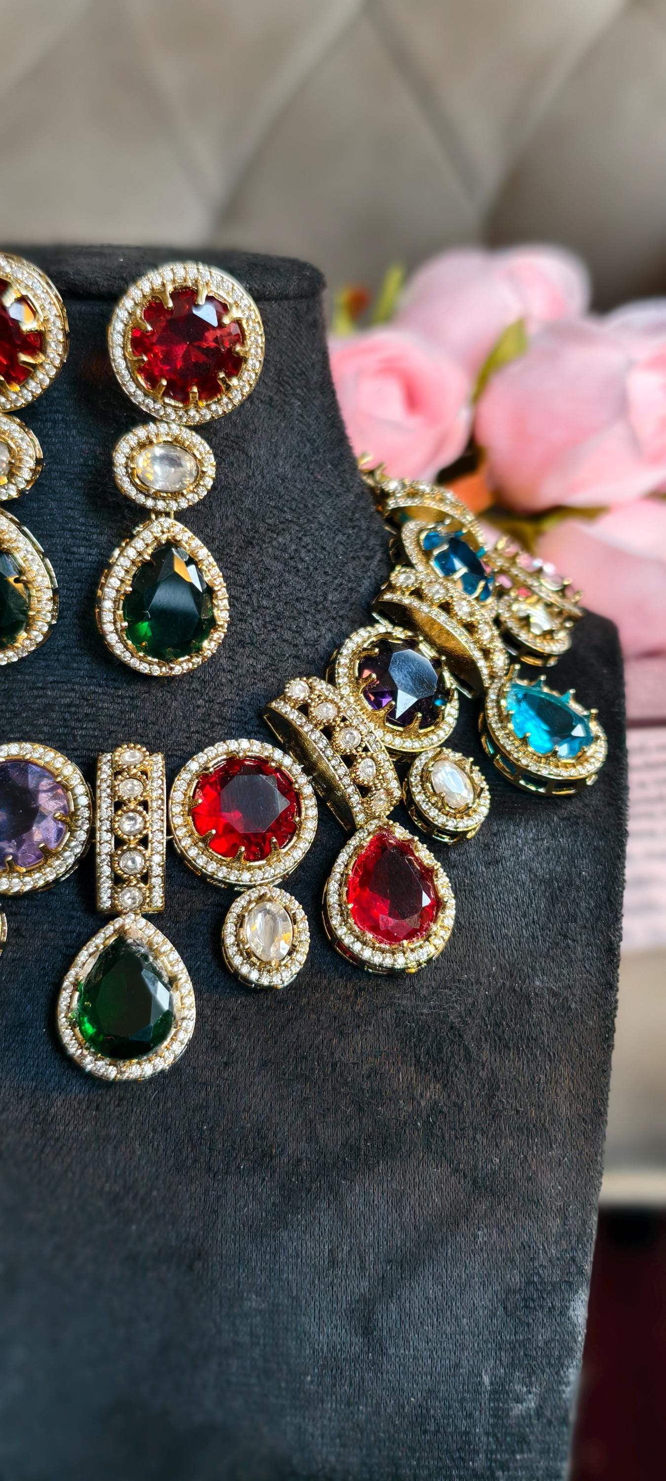 Sabyasachi Inspired Multi-Color Kundan Choker Necklace Set | Polki Bridal Jewelry