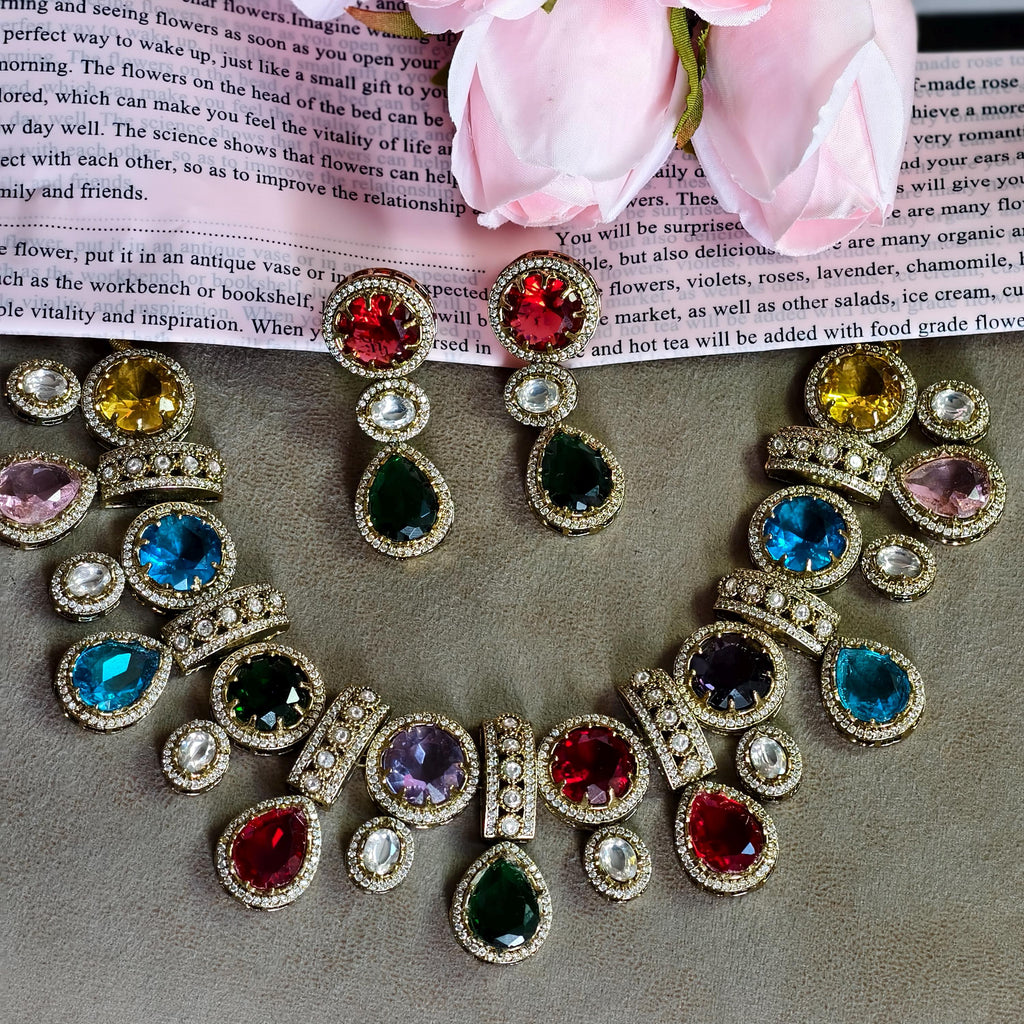 Sabyasachi Inspired Multi-Color Kundan Choker Necklace Set | Polki Bridal Jewelry