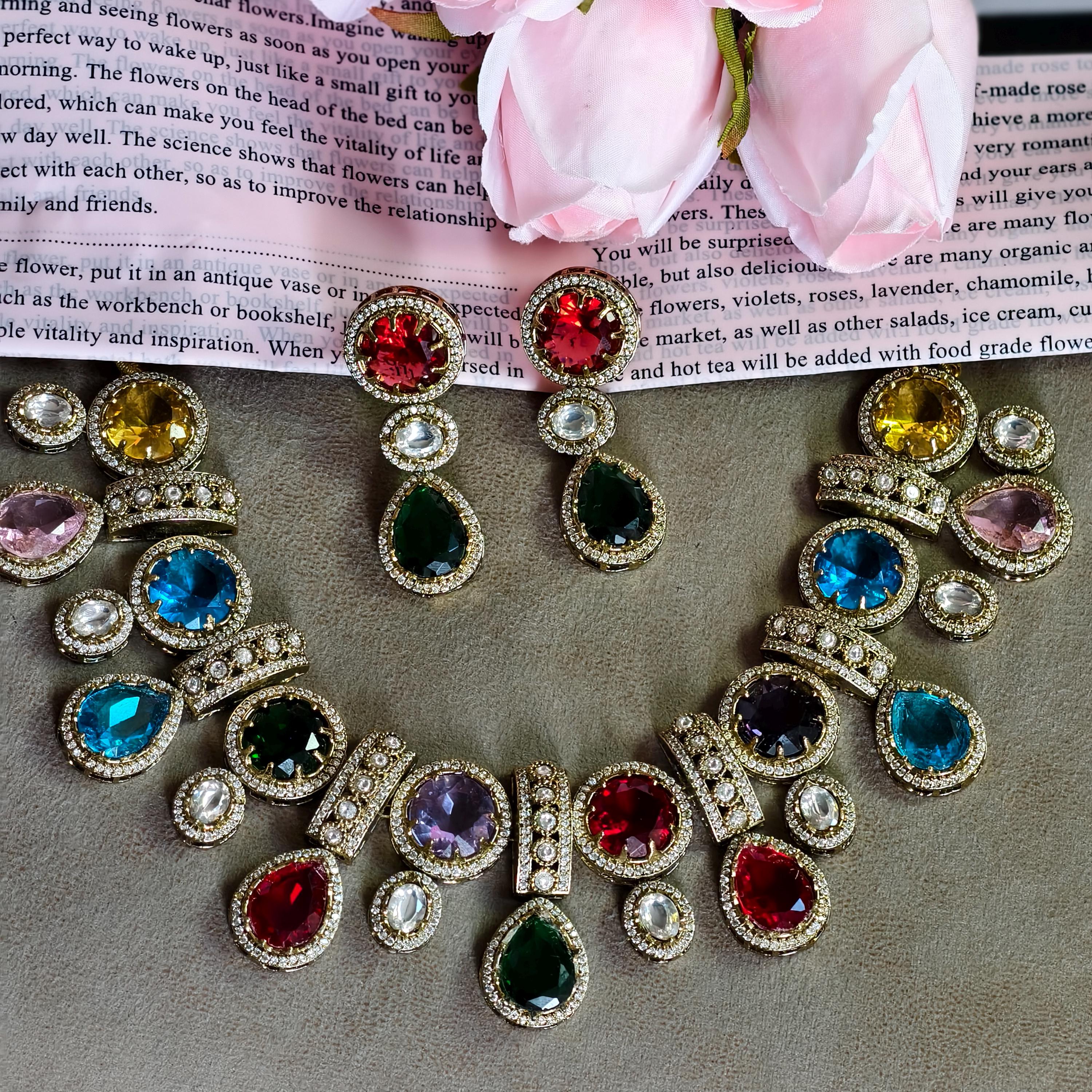 Sabyasachi Inspired Multi-Color Kundan Choker Necklace Set | Polki Bridal Jewelry