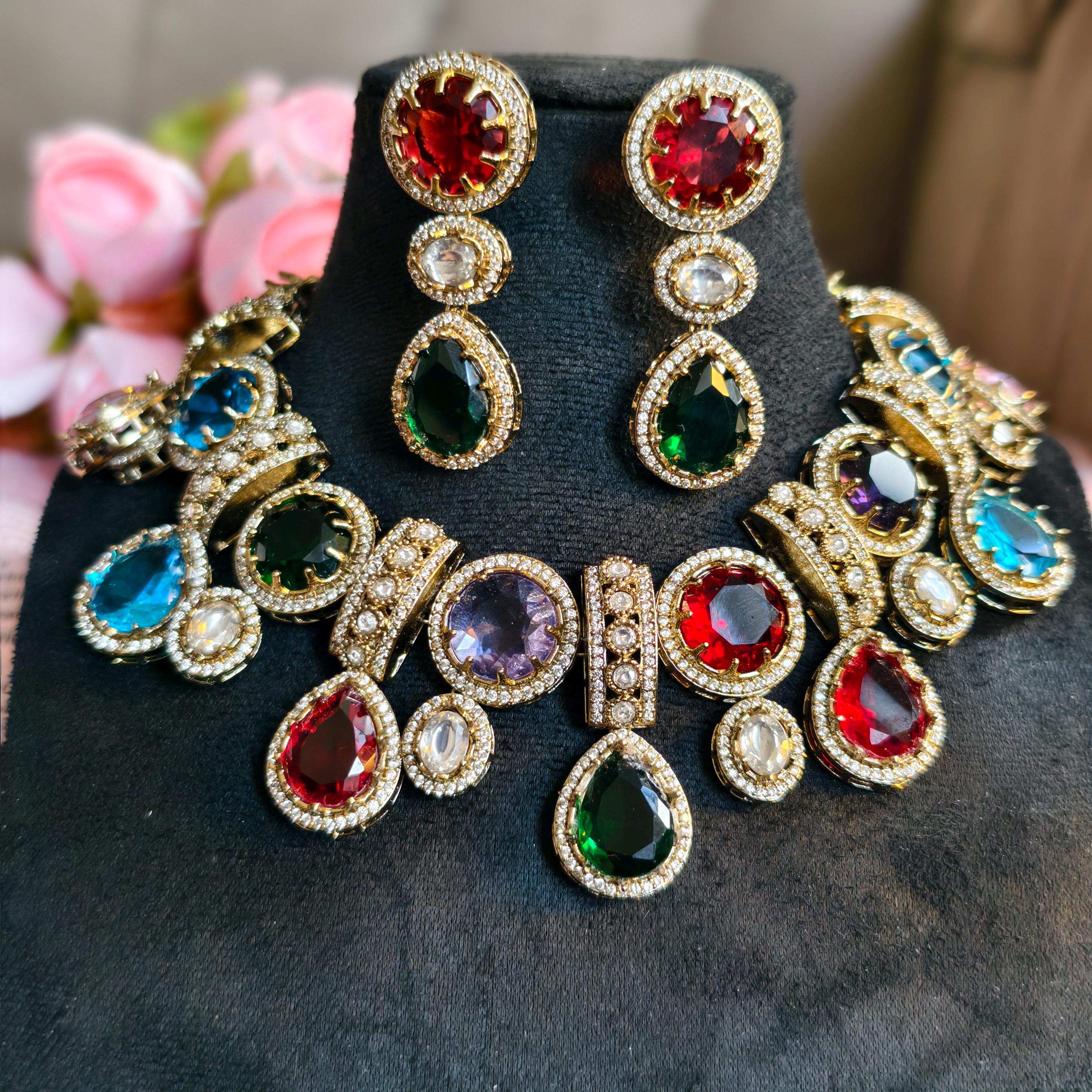 Sabyasachi Inspired Multi-Color Kundan Choker Necklace Set | Polki Bridal Jewelry