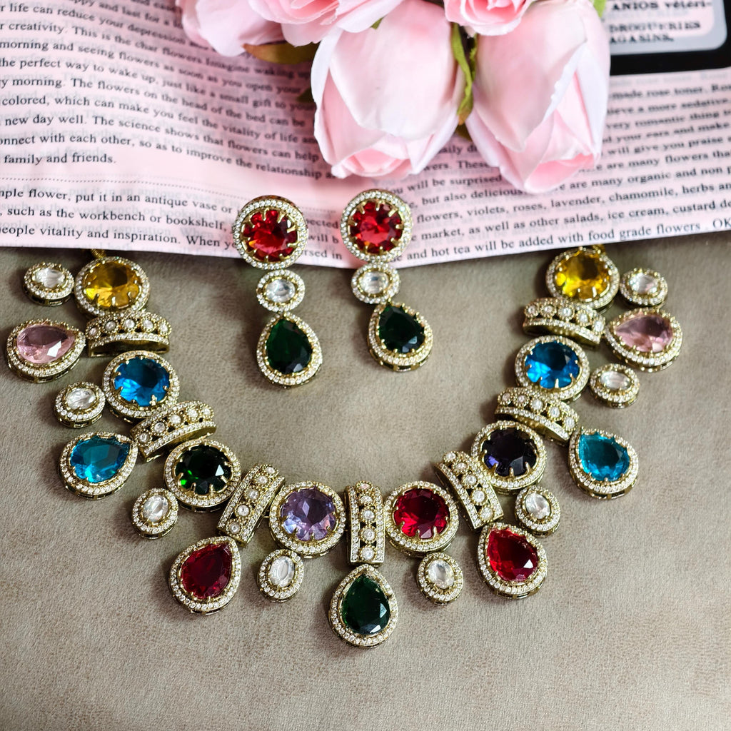 Sabyasachi Inspired Multi-Color Kundan Choker Necklace Set | Polki Bridal Jewelry