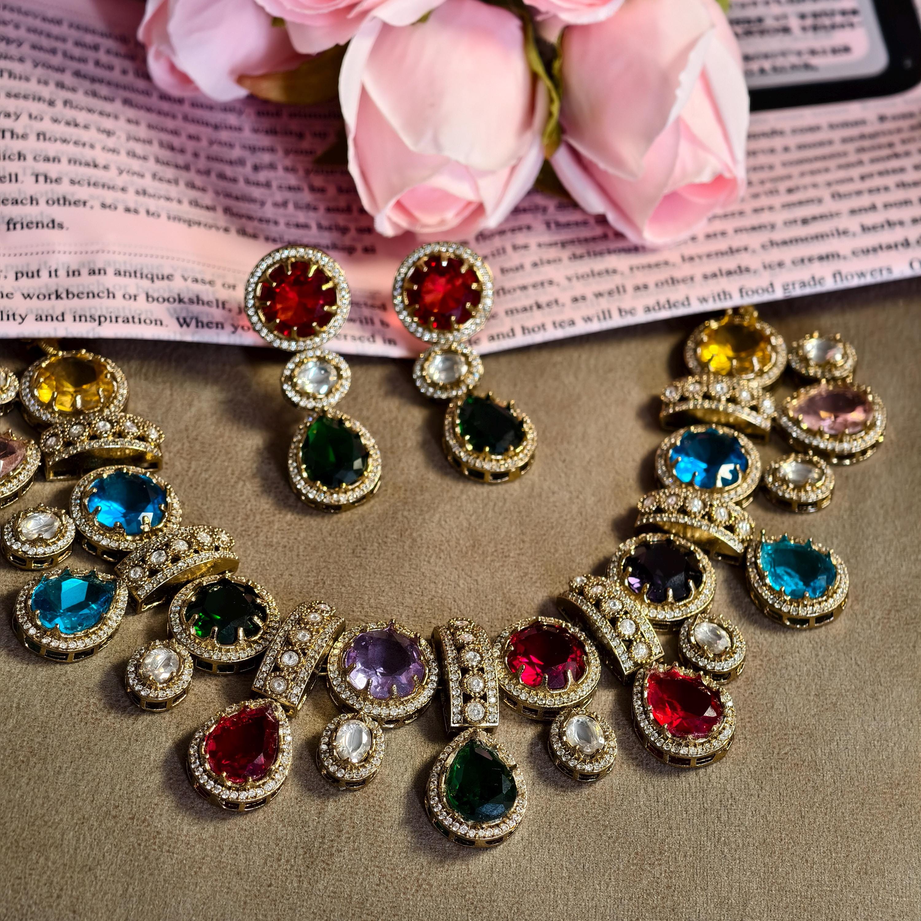 Sabyasachi Inspired Multi-Color Kundan Choker Necklace Set | Polki Bridal Jewelry