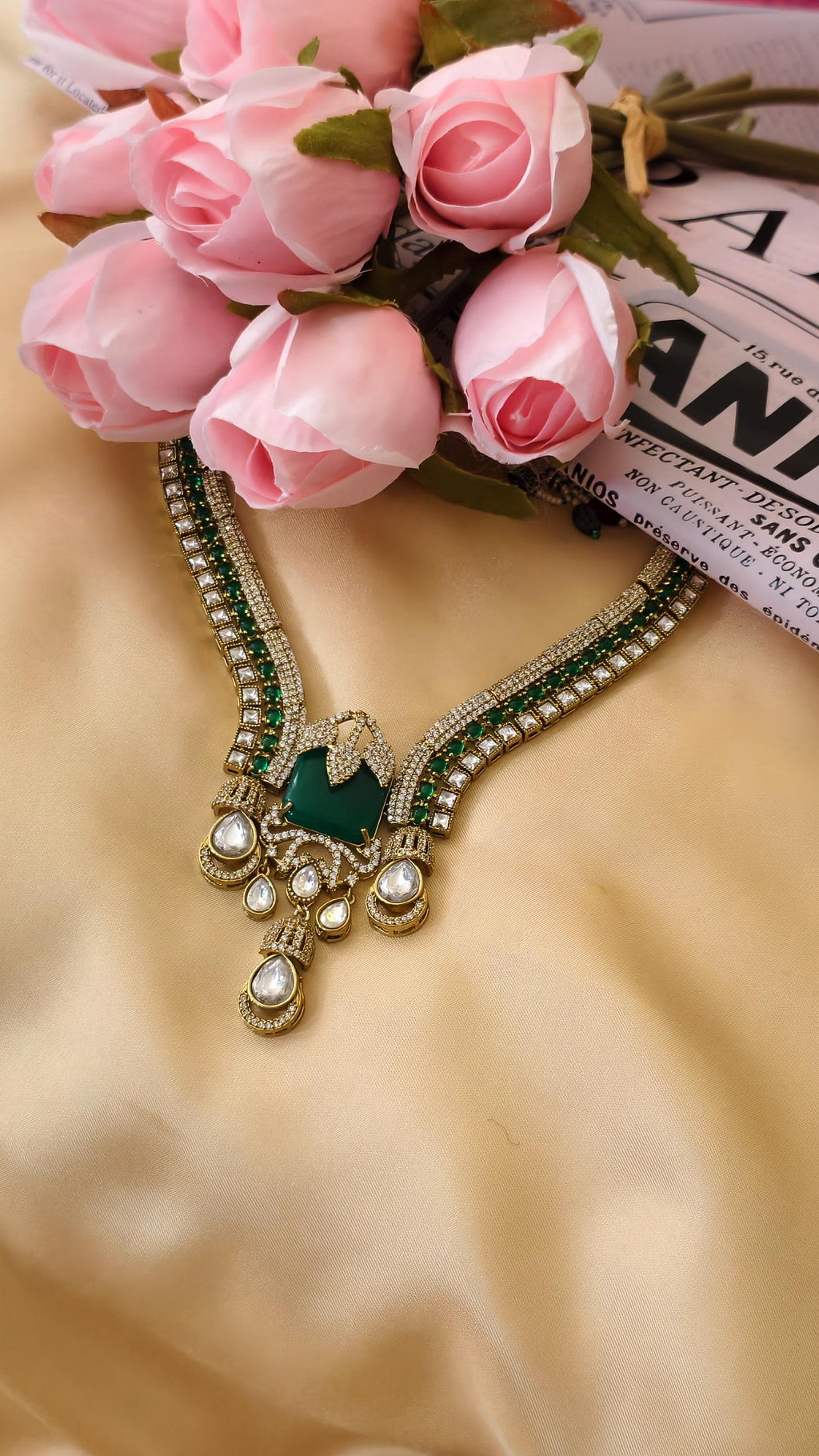 Emerald Green Kundan Groom Necklace, Traditional Indian Men's Royal Wedding Mala