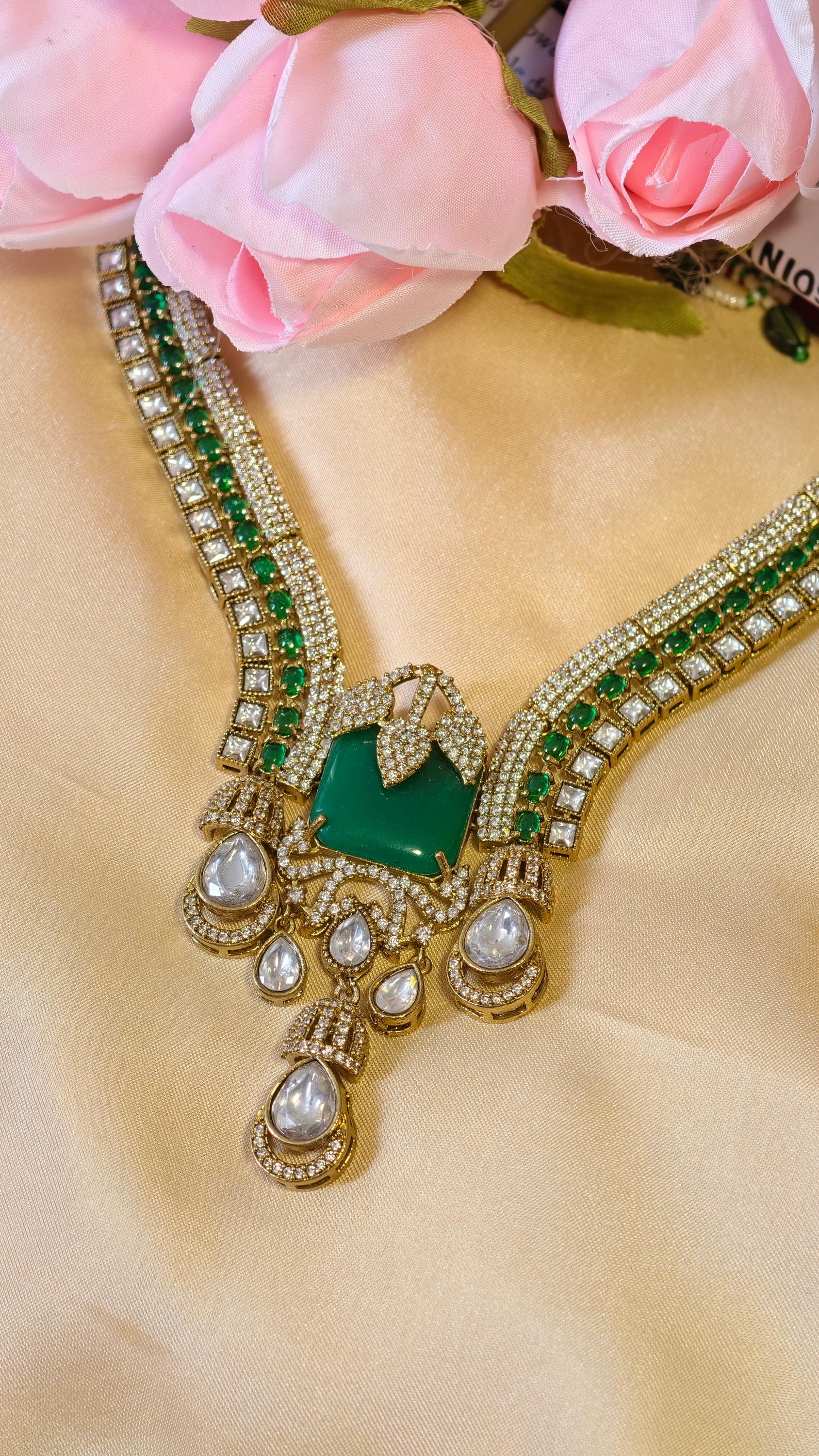 Emerald Green Kundan Groom Necklace, Traditional Indian Men's Royal Wedding Mala