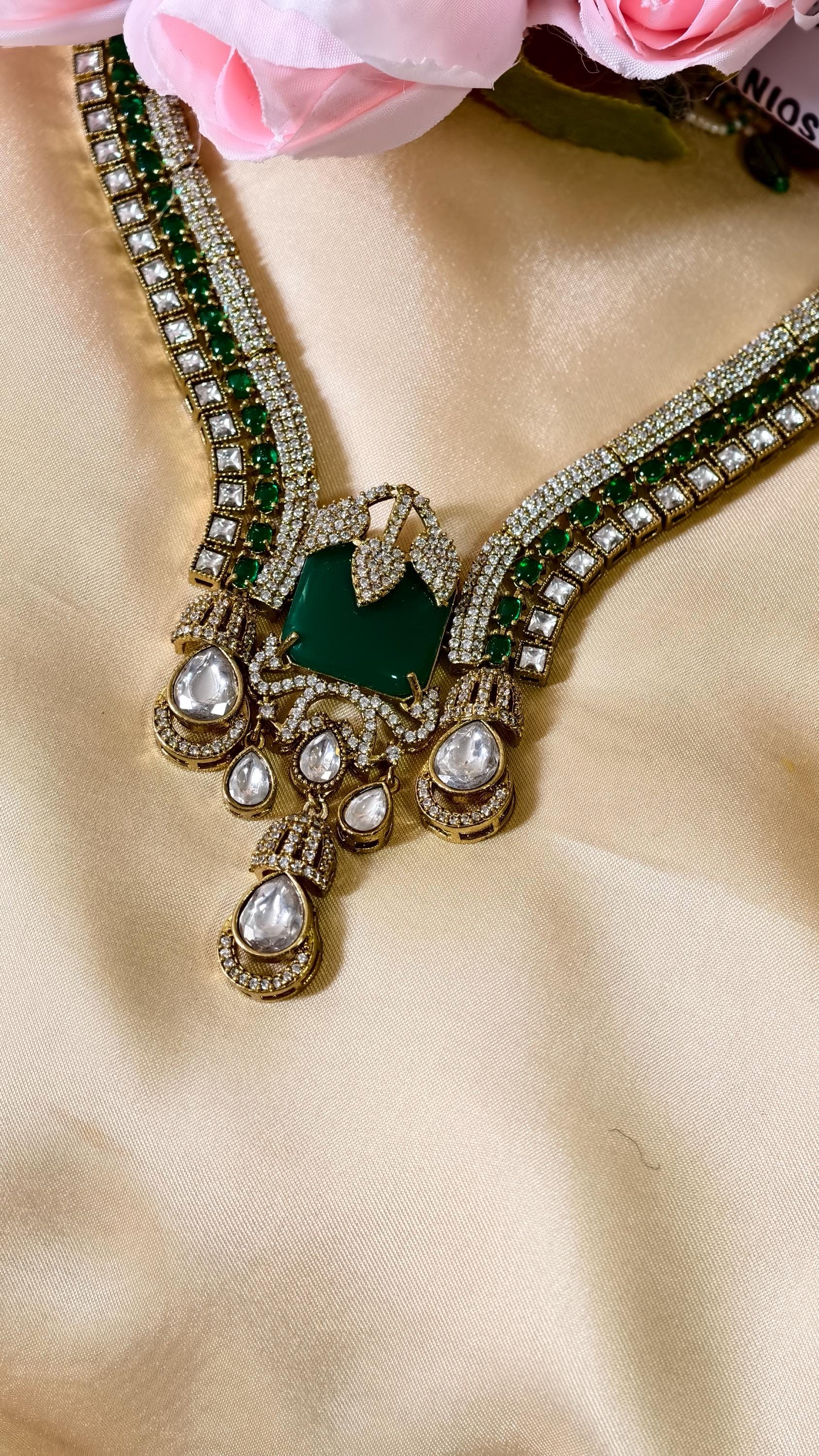 Emerald Green Kundan Groom Necklace, Traditional Indian Men's Royal Wedding Mala