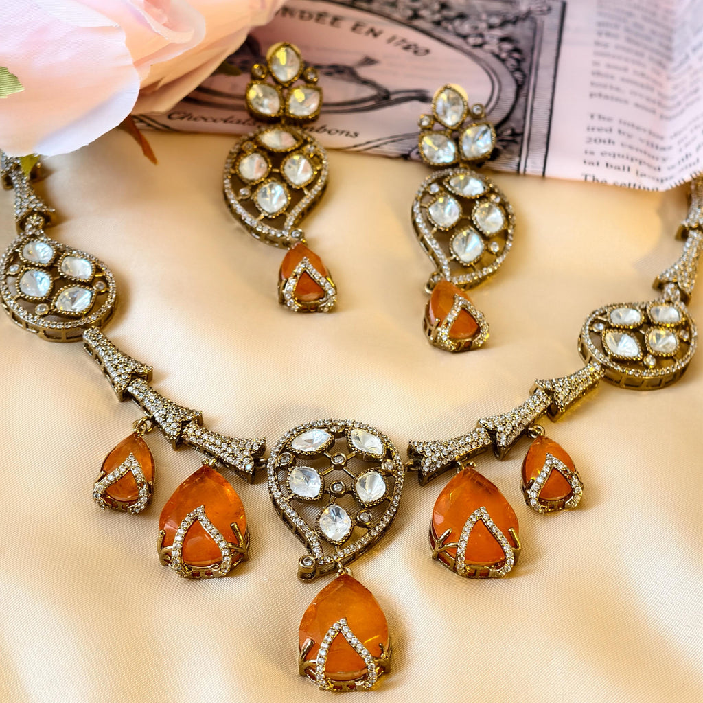 Kundan Statement Necklace Set  Antique Gold Polki Choker, Indian Wedding Jewelry