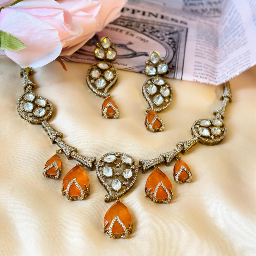 Kundan Statement Necklace Set  Antique Gold Polki Choker, Indian Wedding Jewelry