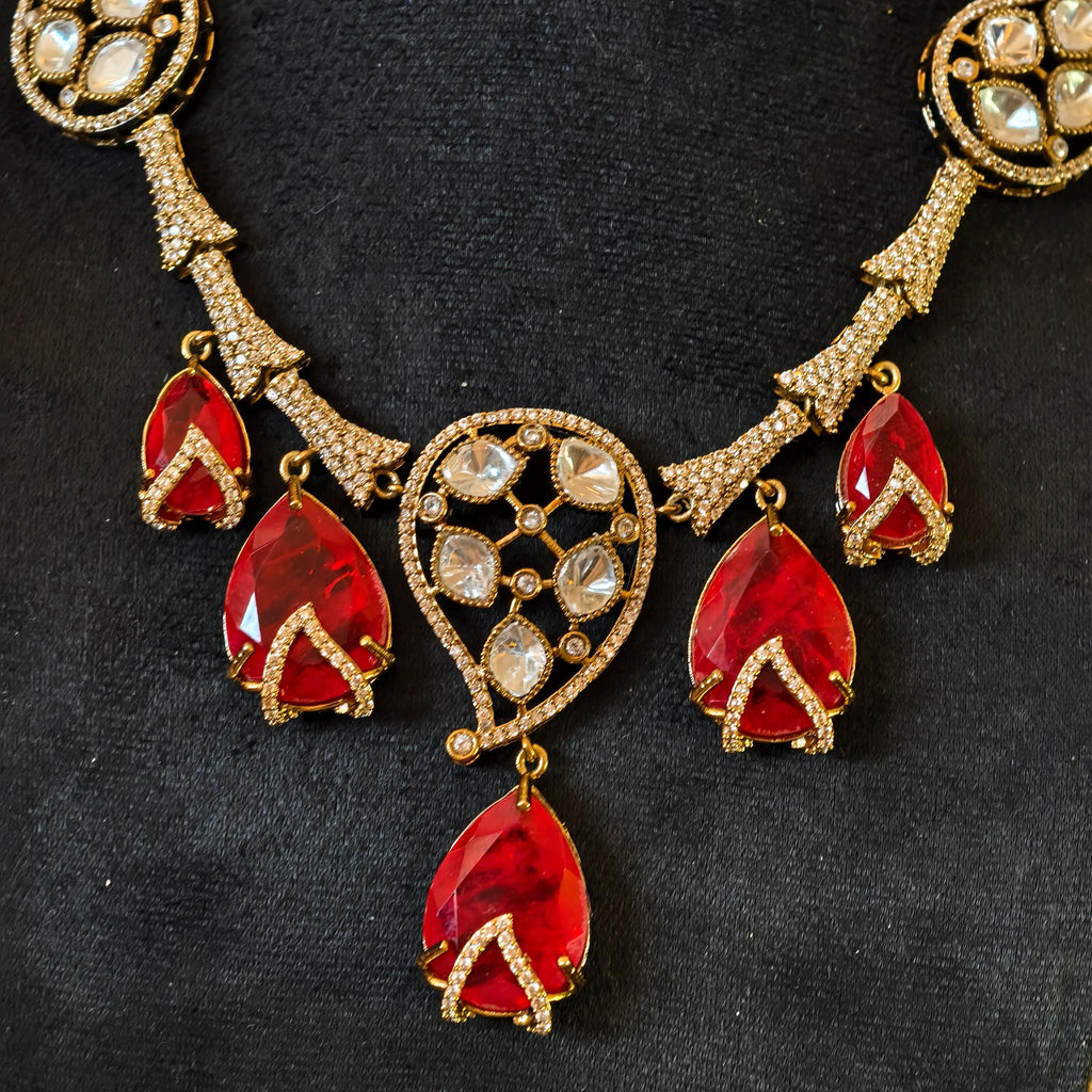 Kundan Statement Necklace Set  Antique Gold Polki Choker, Indian Wedding Jewelry
