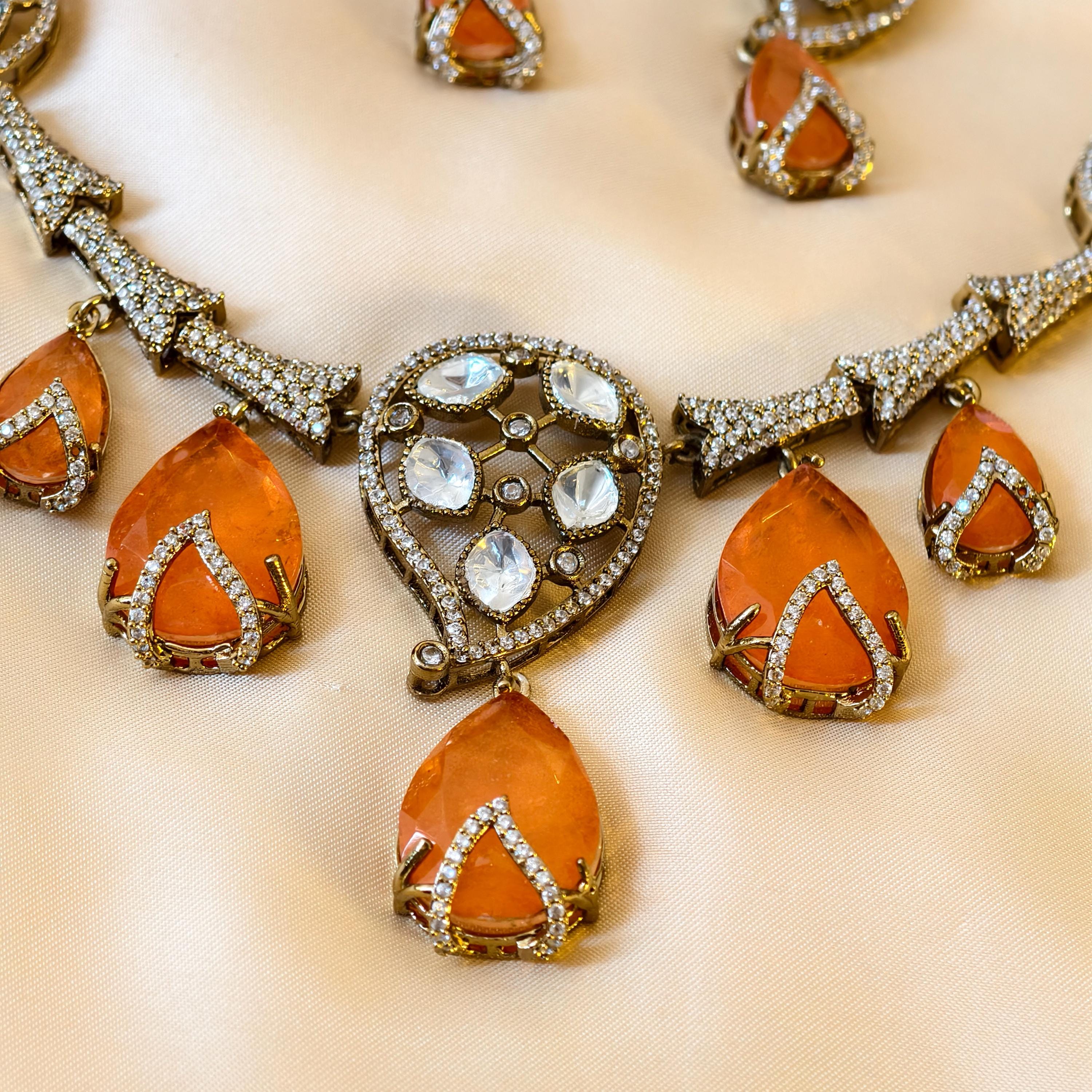 Kundan Statement Necklace Set  Antique Gold Polki Choker, Indian Wedding Jewelry
