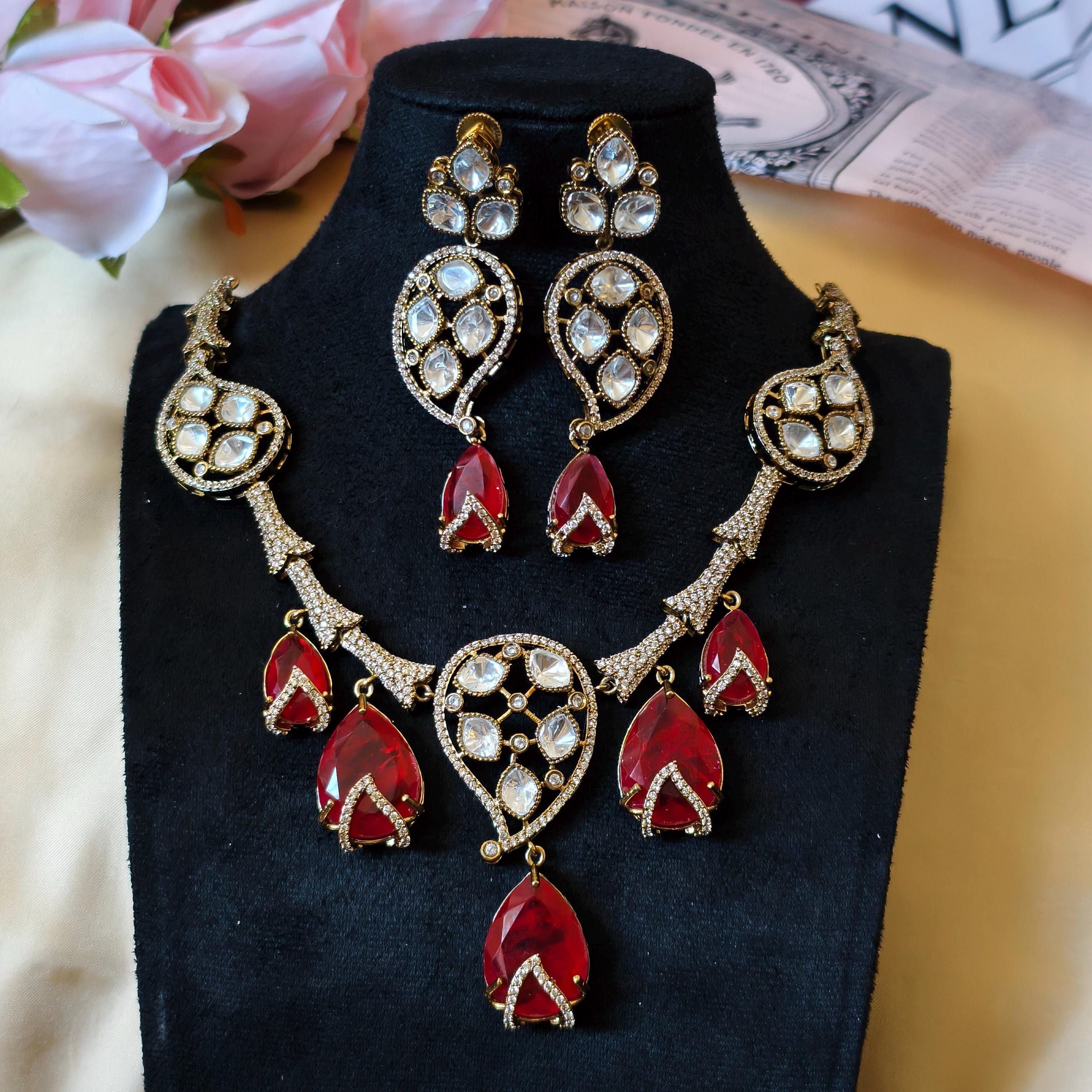 Kundan Statement Necklace Set  Antique Gold Polki Choker, Indian Wedding Jewelry