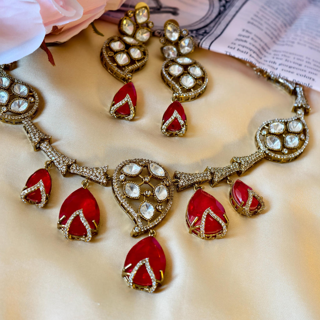 Kundan Statement Necklace Set  Antique Gold Polki Choker, Indian Wedding Jewelry