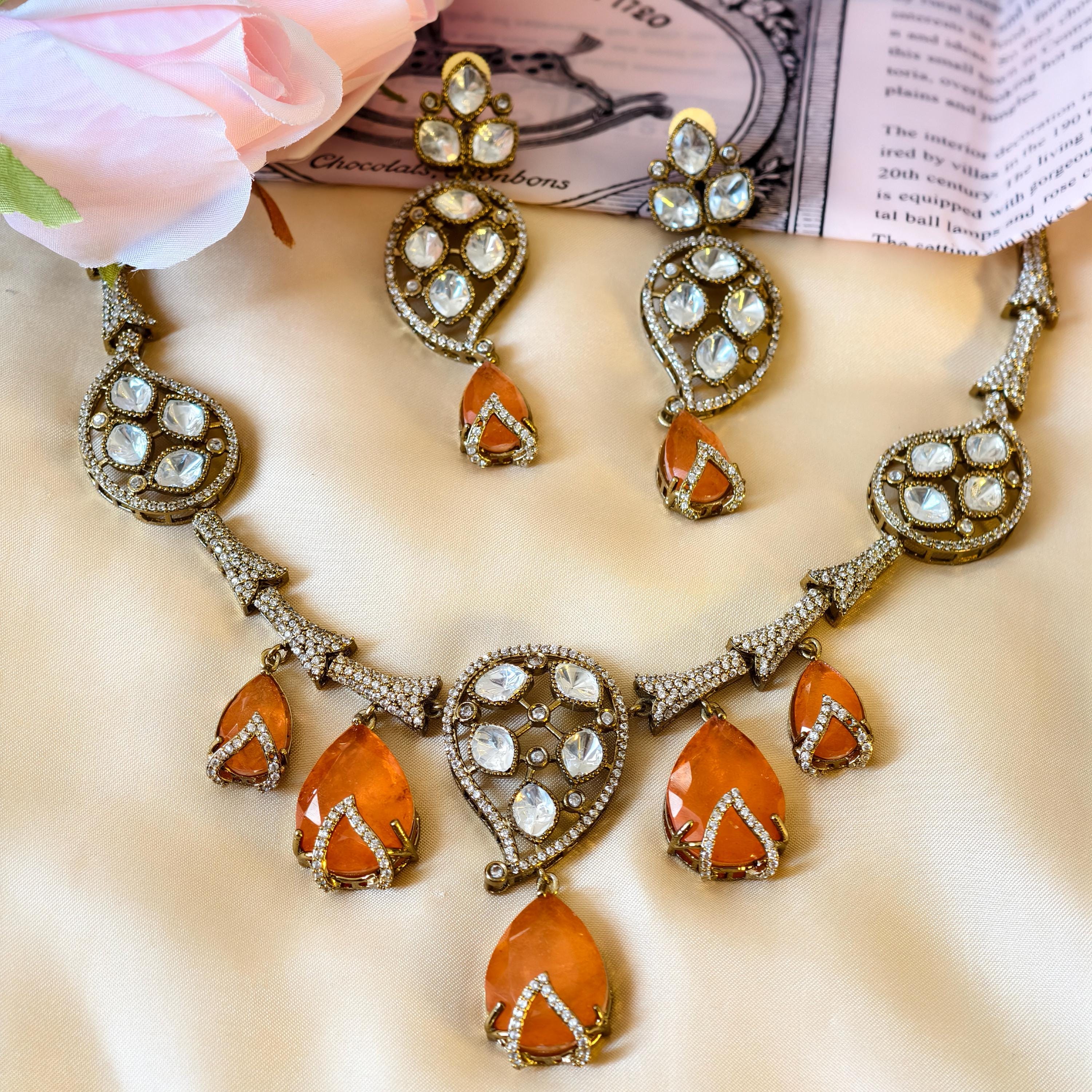 Kundan Statement Necklace Set  Antique Gold Polki Choker, Indian Wedding Jewelry
