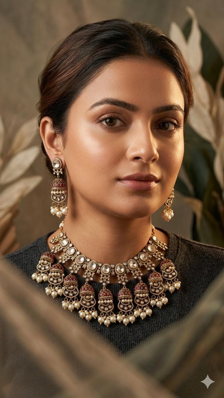 Kundan Bridal Necklace Set, Polki Choker, Jhumka Earrings, Indian Wedding Jewelry