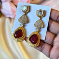 Sabyasachi Inspired Red Polki Kundan Drop Earrings, Victorian Bridal Jewelry