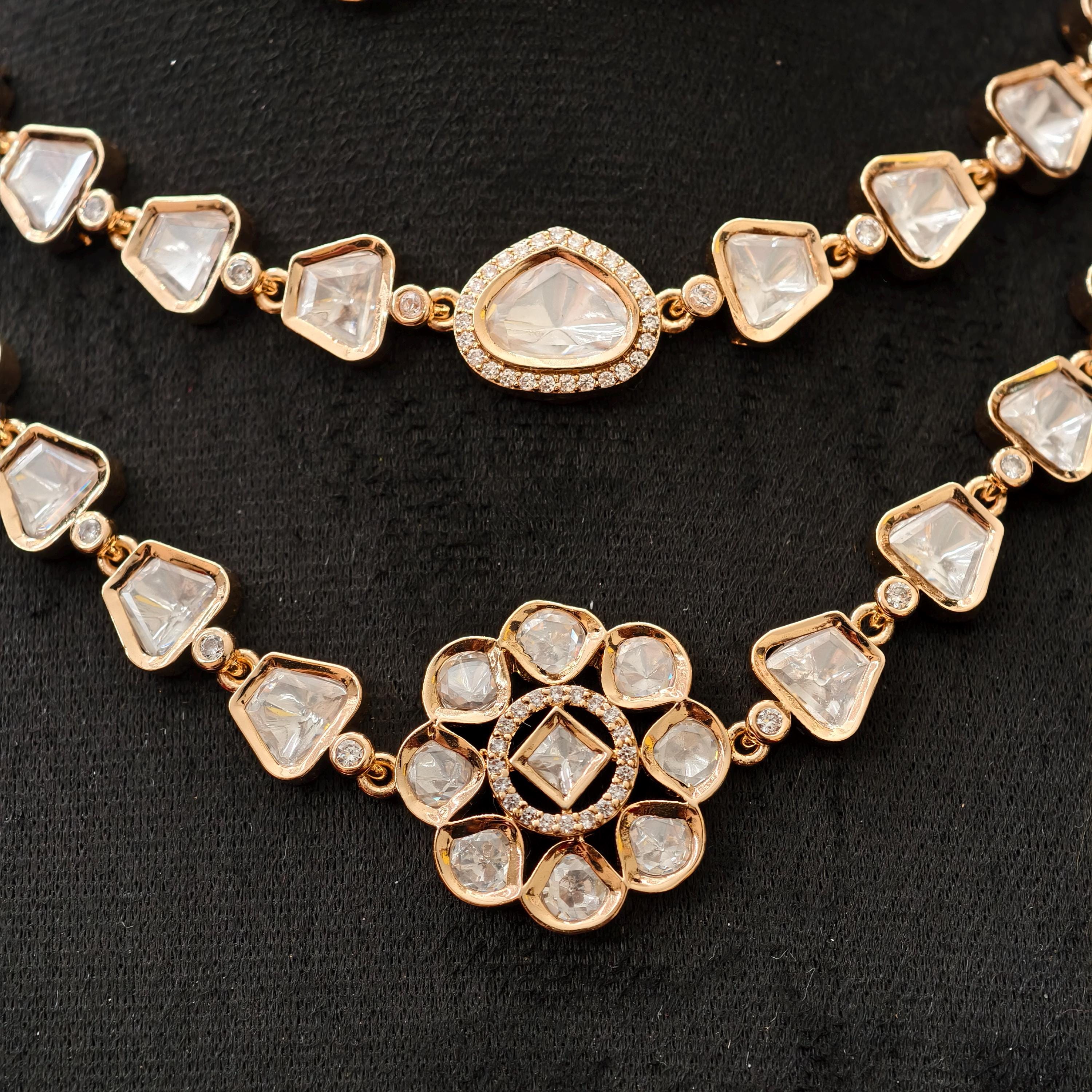 Tyani Inspired Kundan Necklace Set | Floral Chandbali Earrings, Uncut Polki Jewelry