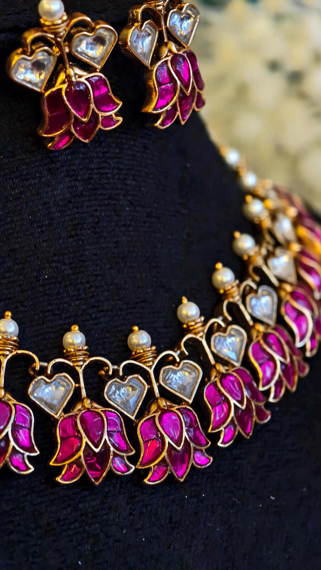 Pink Lotus Jadau Kundan Choker Necklace Set | Meenakari Floral Wedding Jewelry