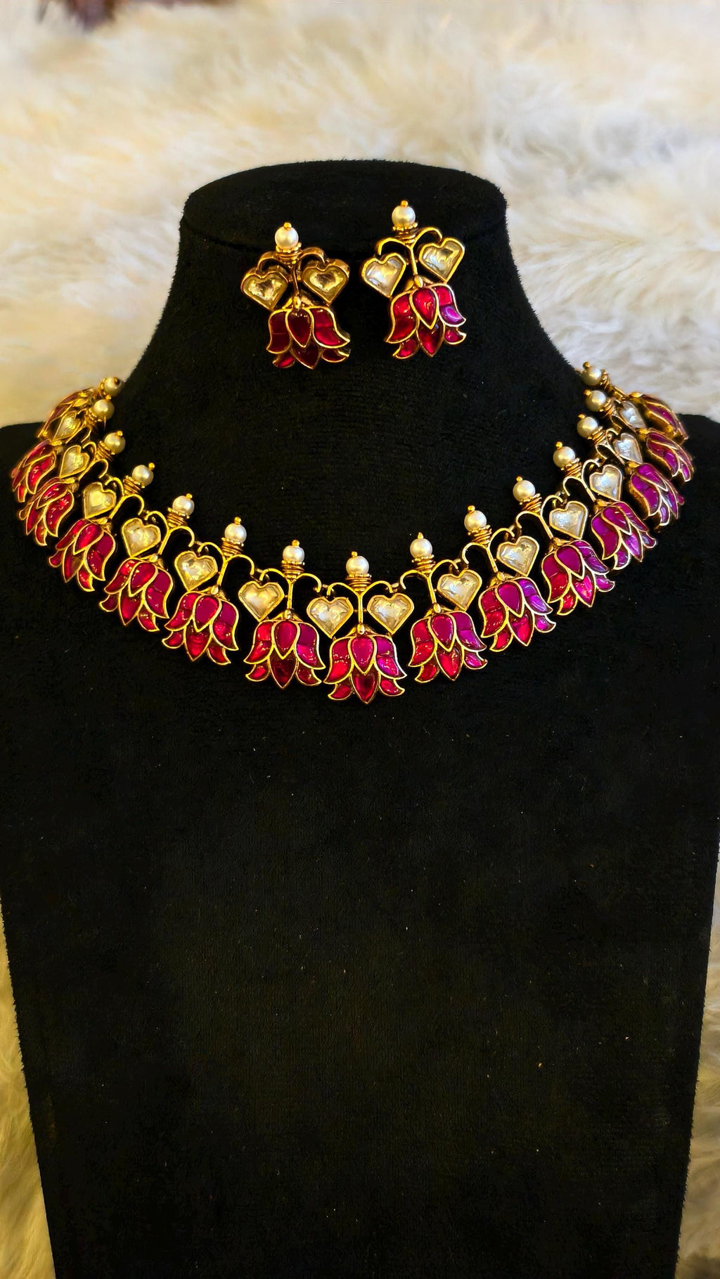 Pink Lotus Jadau Kundan Choker Necklace Set | Meenakari Floral Wedding Jewelry