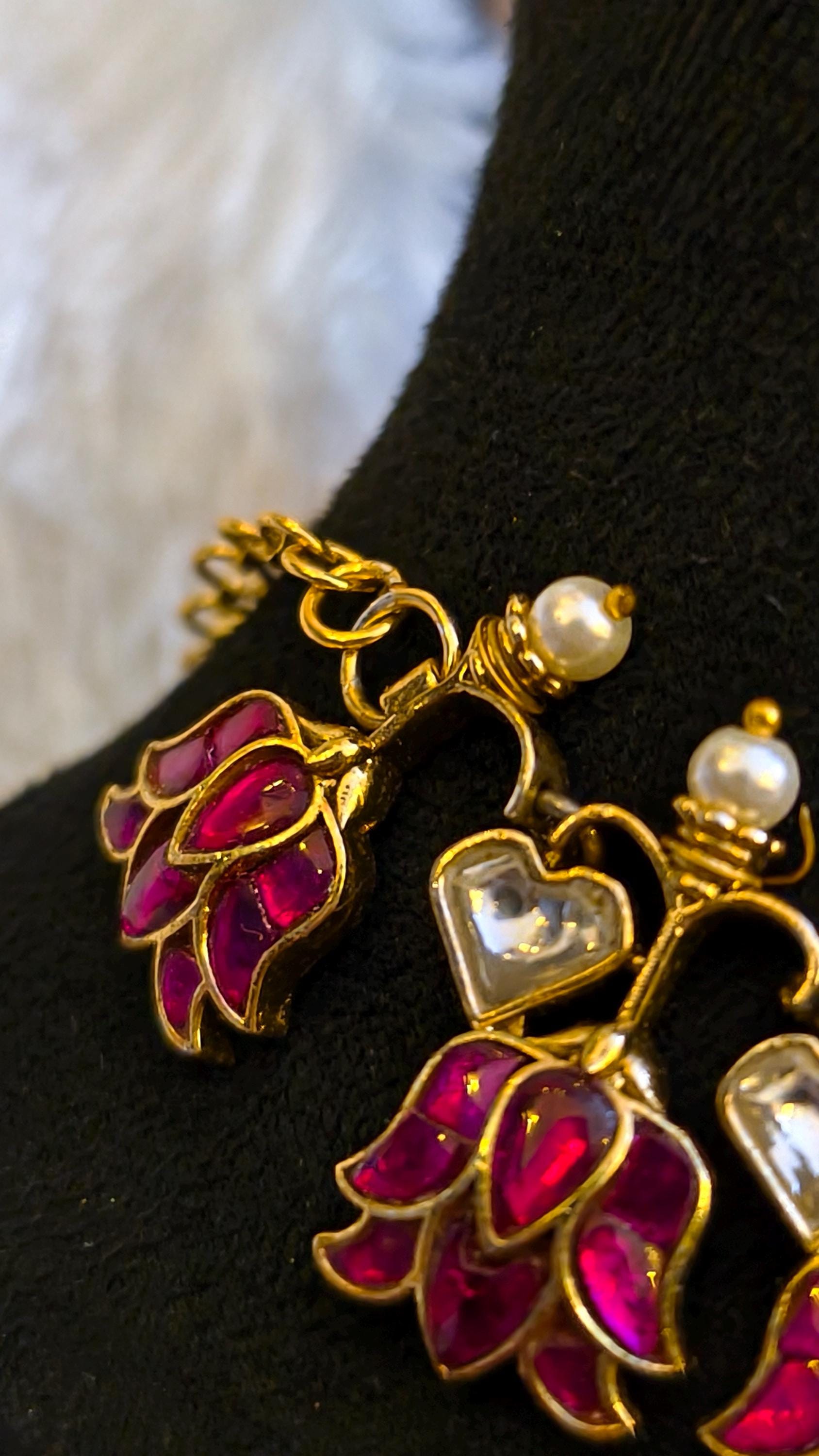 Pink Lotus Jadau Kundan Choker Necklace Set | Meenakari Floral Wedding Jewelry